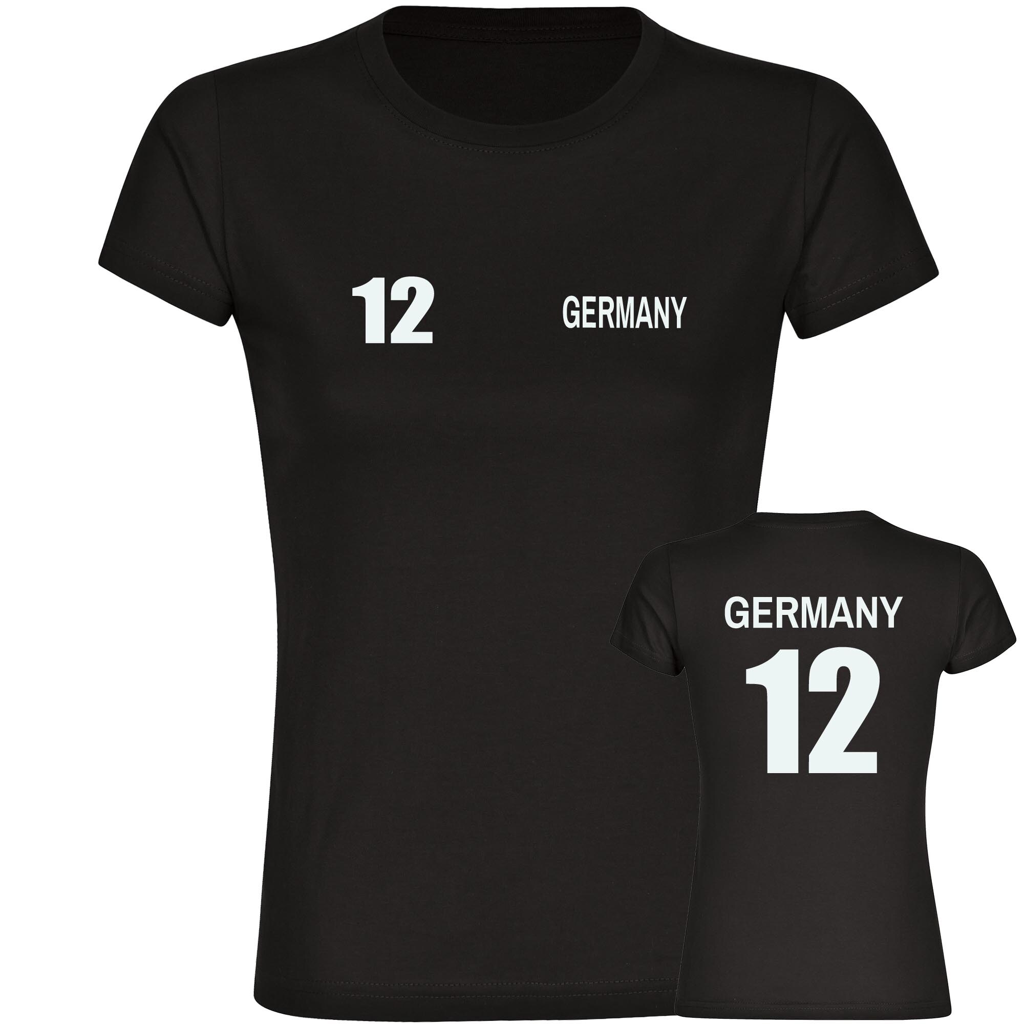 multifanshop Damen T-Shirt - Germany - Trikot Nummer 12 - Druck wei&szlig; - Frauen 