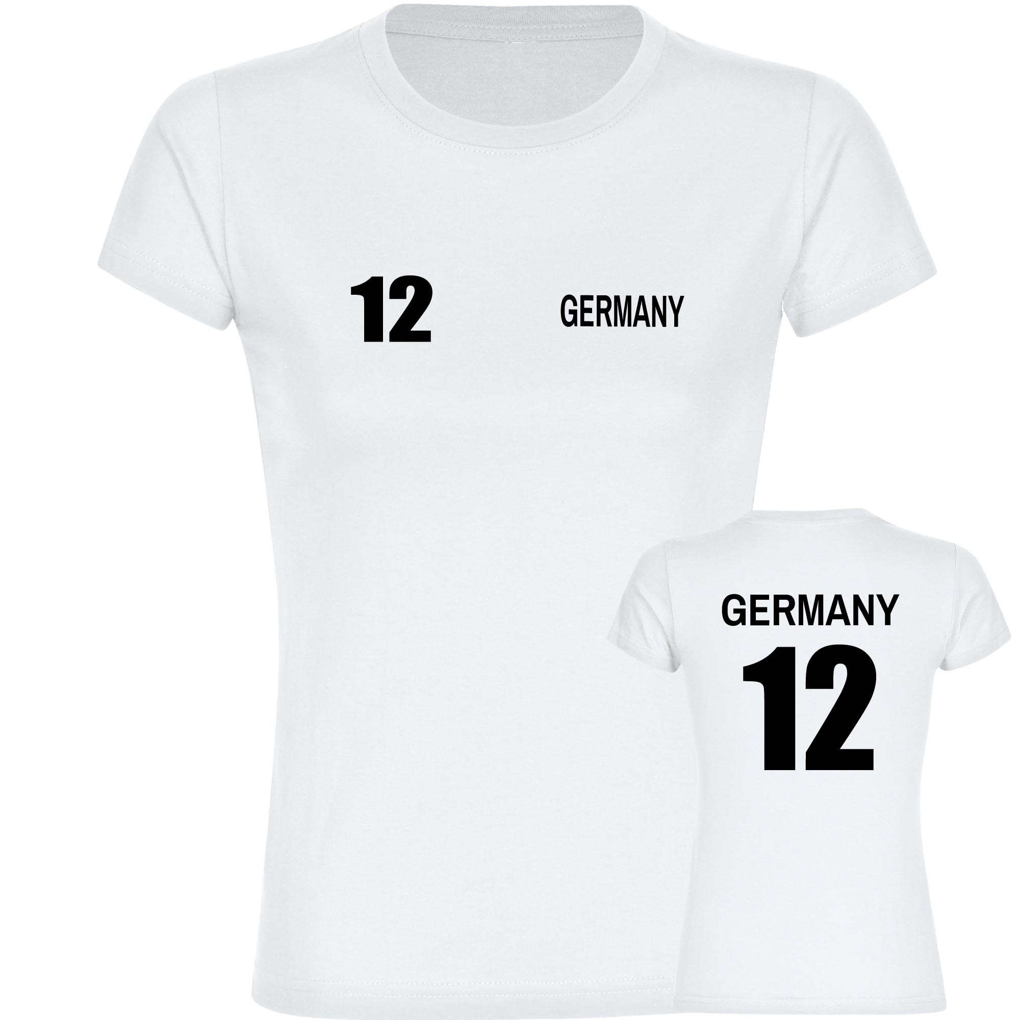 multifanshop Damen T-Shirt - Germany - Trikot Nummer 12 - Druck schwarz - Frauen 