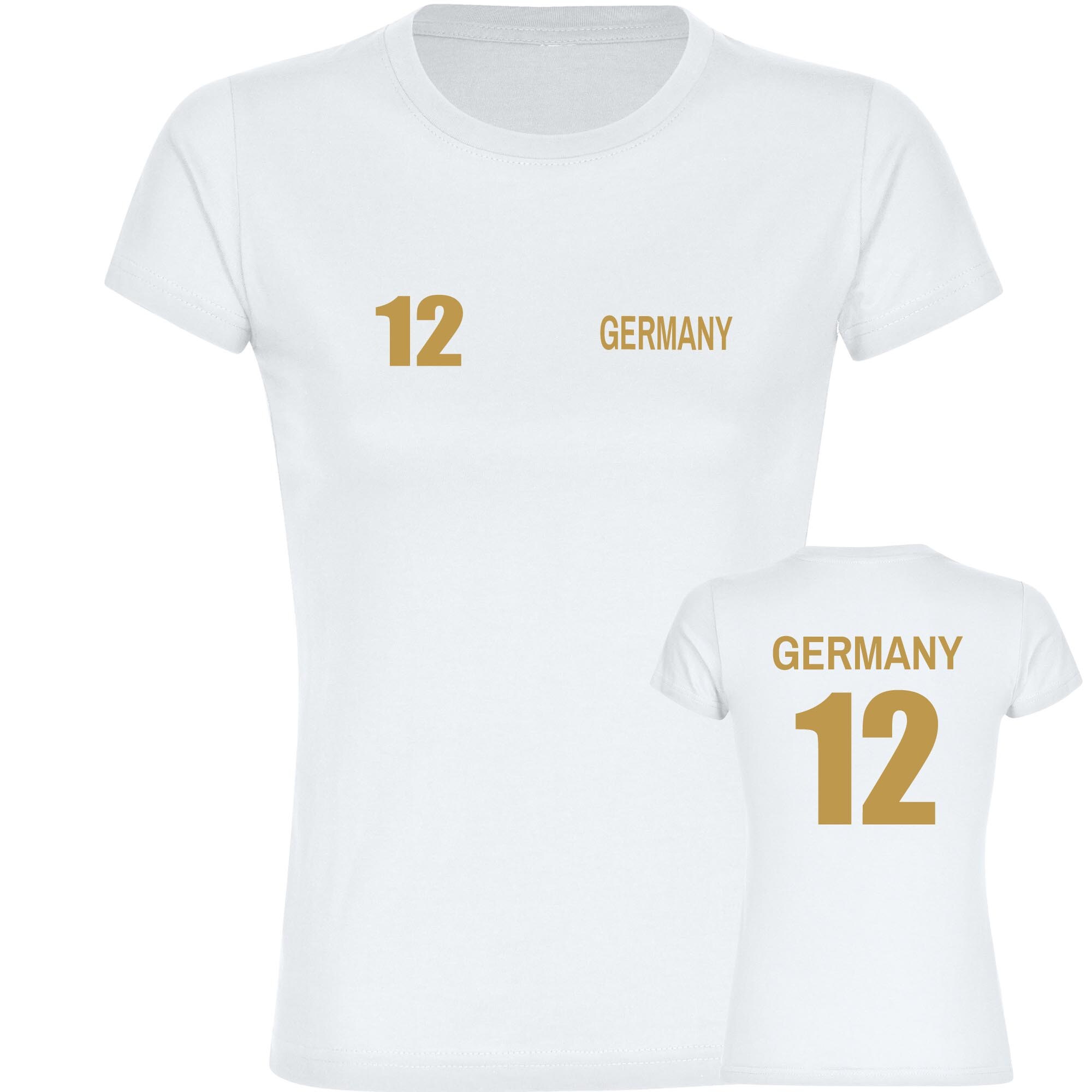 multifanshop Damen T-Shirt - Germany - Trikot Nummer 12 Gold - Druck gold metallic - Frauen 