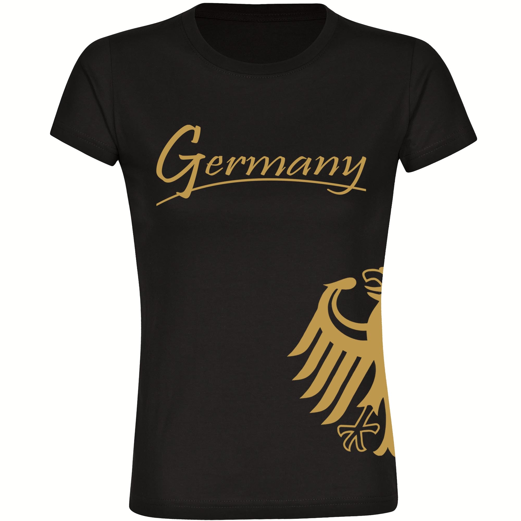 multifanshop Damen T-Shirt - Germany - Adler seitlich Gold - Druck gold metallic - Frauen 