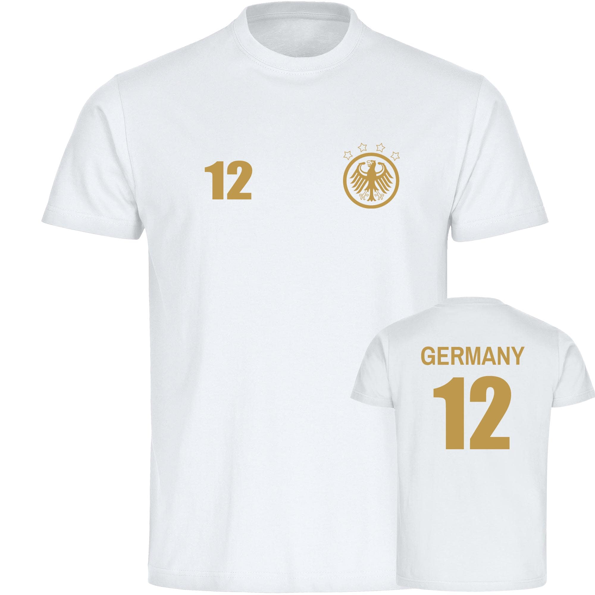 multifanshop Kinder T-Shirt - Germany - Adler Retro Trikot 12 Gold - Druck gold metallic - Kind 