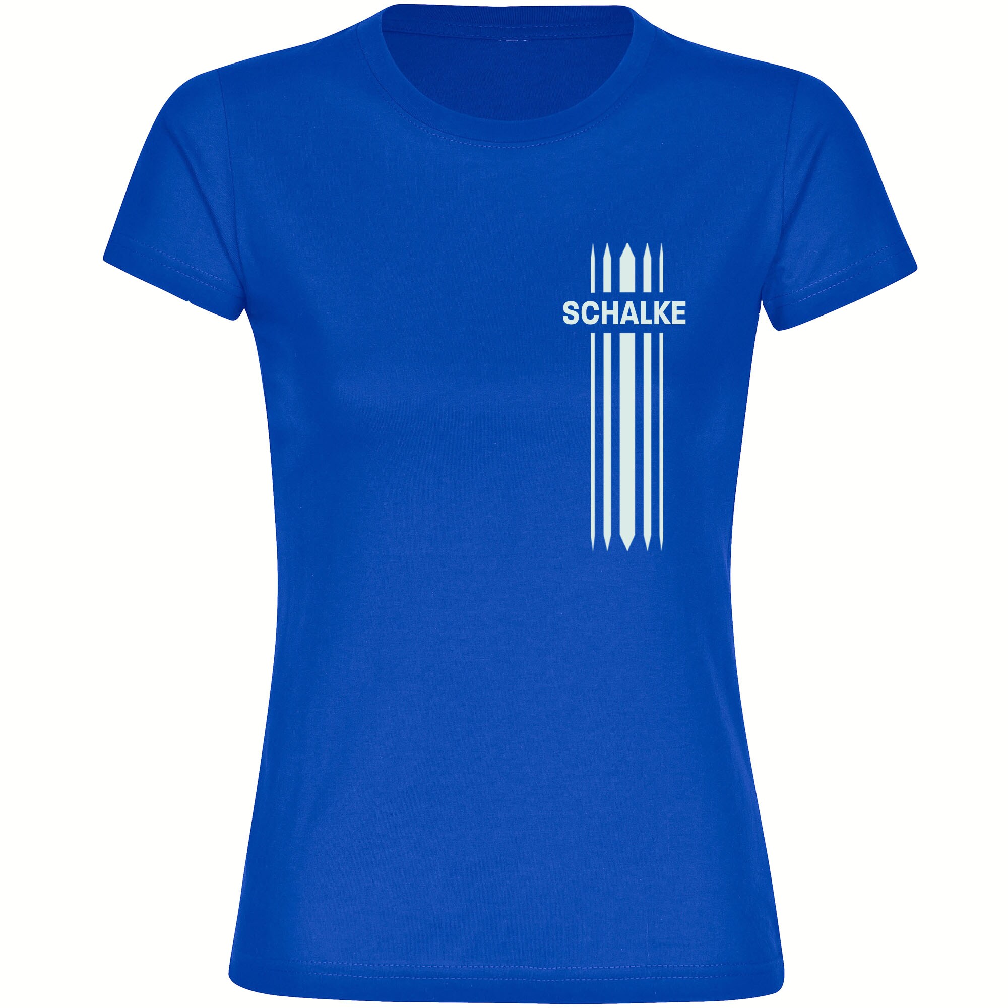 multifanshop Damen T-Shirt - Schalke - Streifen - Druck wei&szlig; - Frauen 