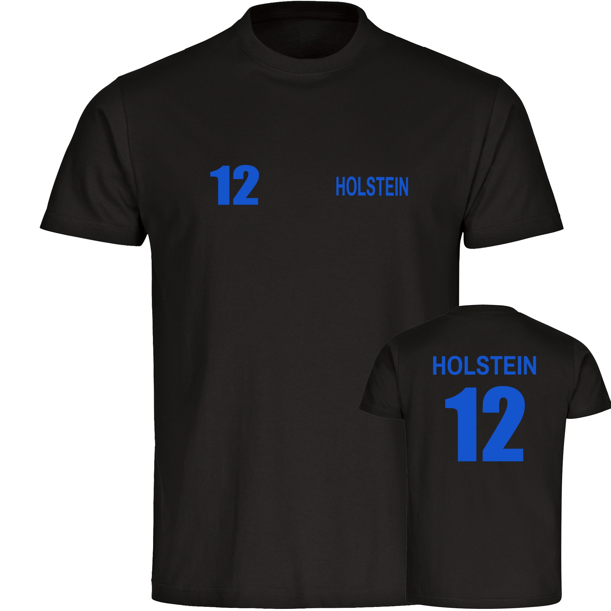 multifanshop Herren T-Shirt - Holstein - Trikot Nummer 12 - Druck blau - M&auml;nner 