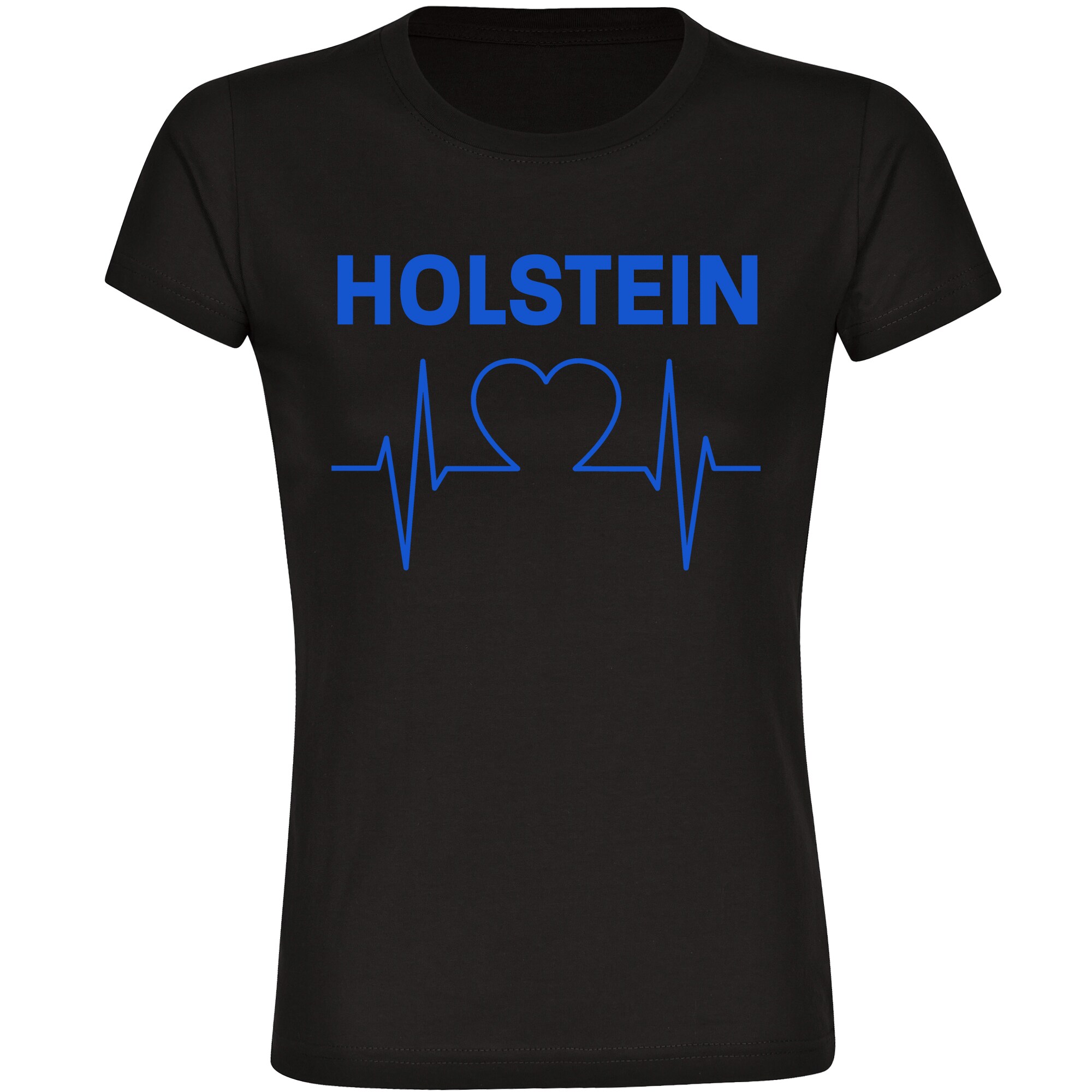 multifanshop Damen T-Shirt - Holstein - Herzschlag - Druck blau - Frauen 