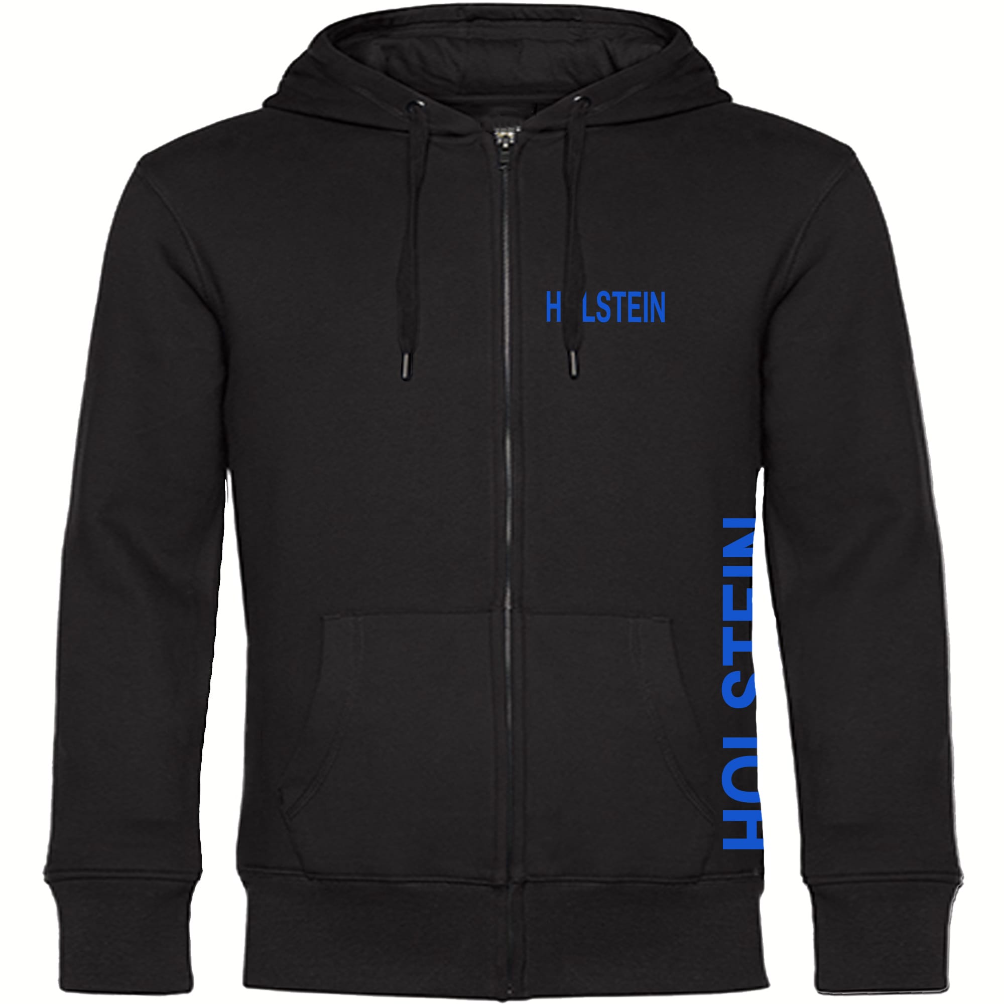 multifanshop Kapuzen Sweatshirt Jacke - Holstein - Brust & Seite - Druck blau - Sweat 