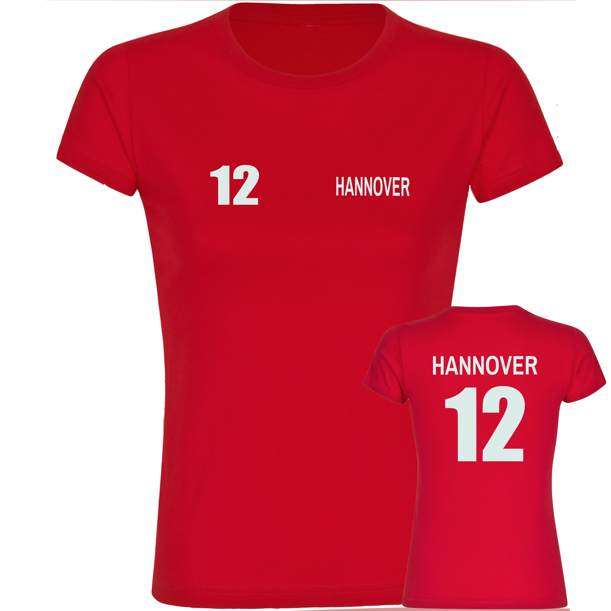 multifanshop Damen T-Shirt - Hannover - Trikot Nummer 12 - Druck wei&szlig; - Frauen 