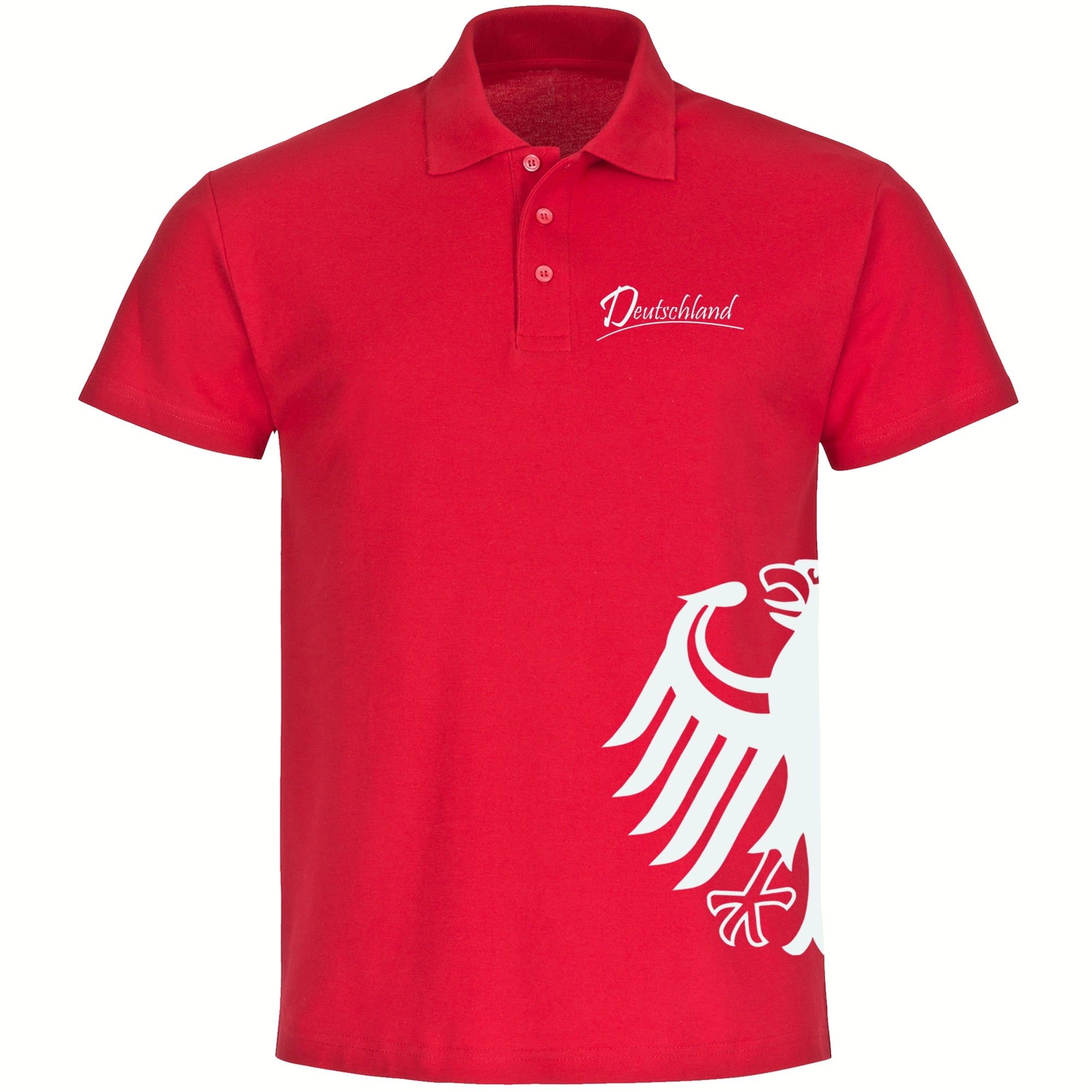 multifanshop Poloshirt - Deutschland - Adler seitlich - Druck wei&szlig; - Polo 