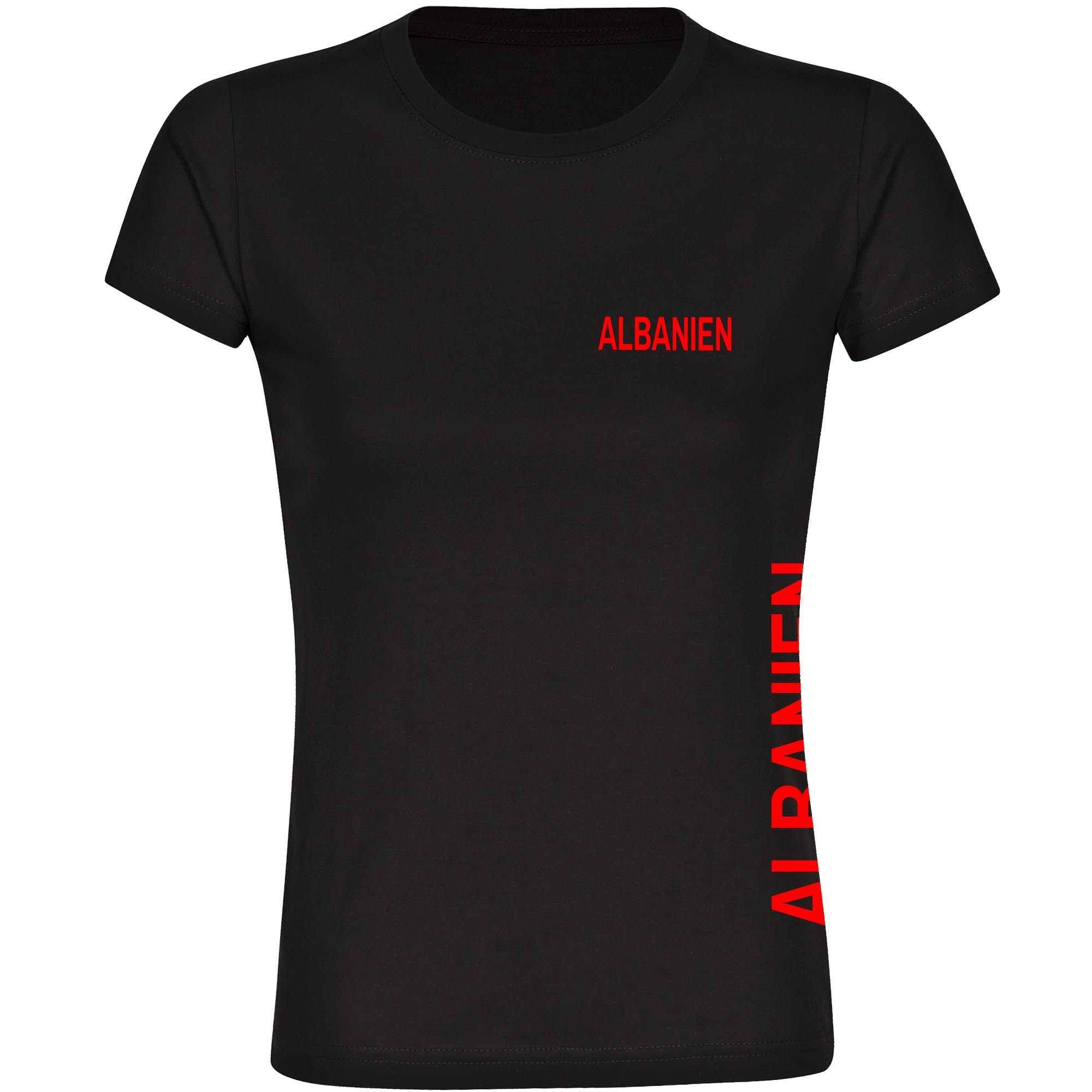 multifanshop Damen T-Shirt - Albanien - Brust & Seite - Druck rot - Frauen 
