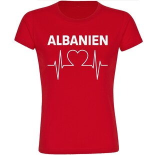 multifanshop Damen T-Shirt - Albanien - Herzschlag - Druck weiß - Frauen 