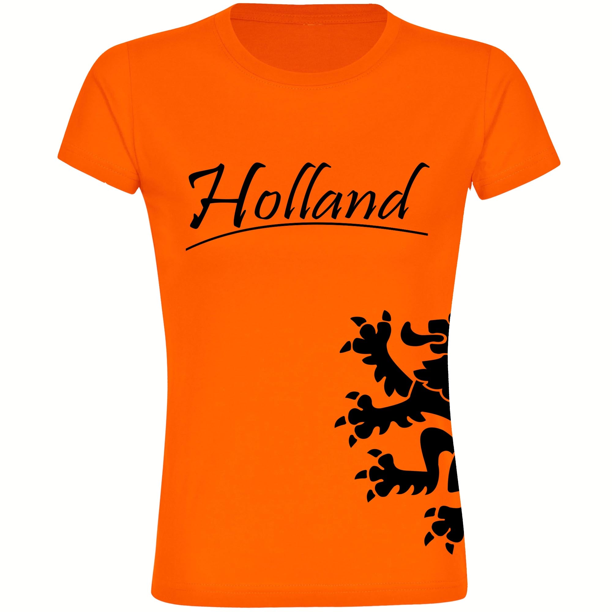 multifanshop Damen T-Shirt - Holland - L&ouml;we seitlich - Druck schwarz - Frauen 