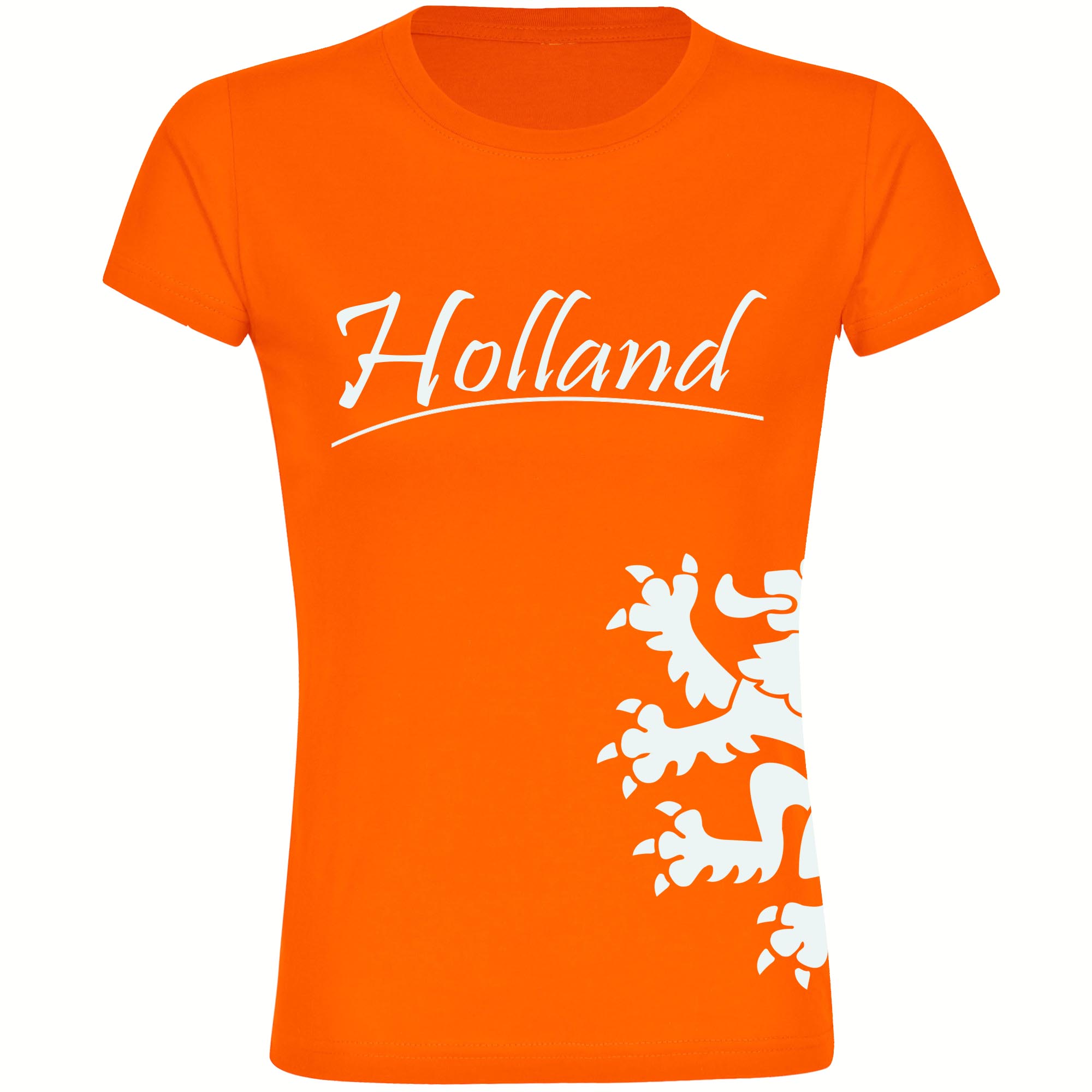 multifanshop Damen T-Shirt - Holland - L&ouml;we seitlich - Druck wei&szlig; - Frauen 