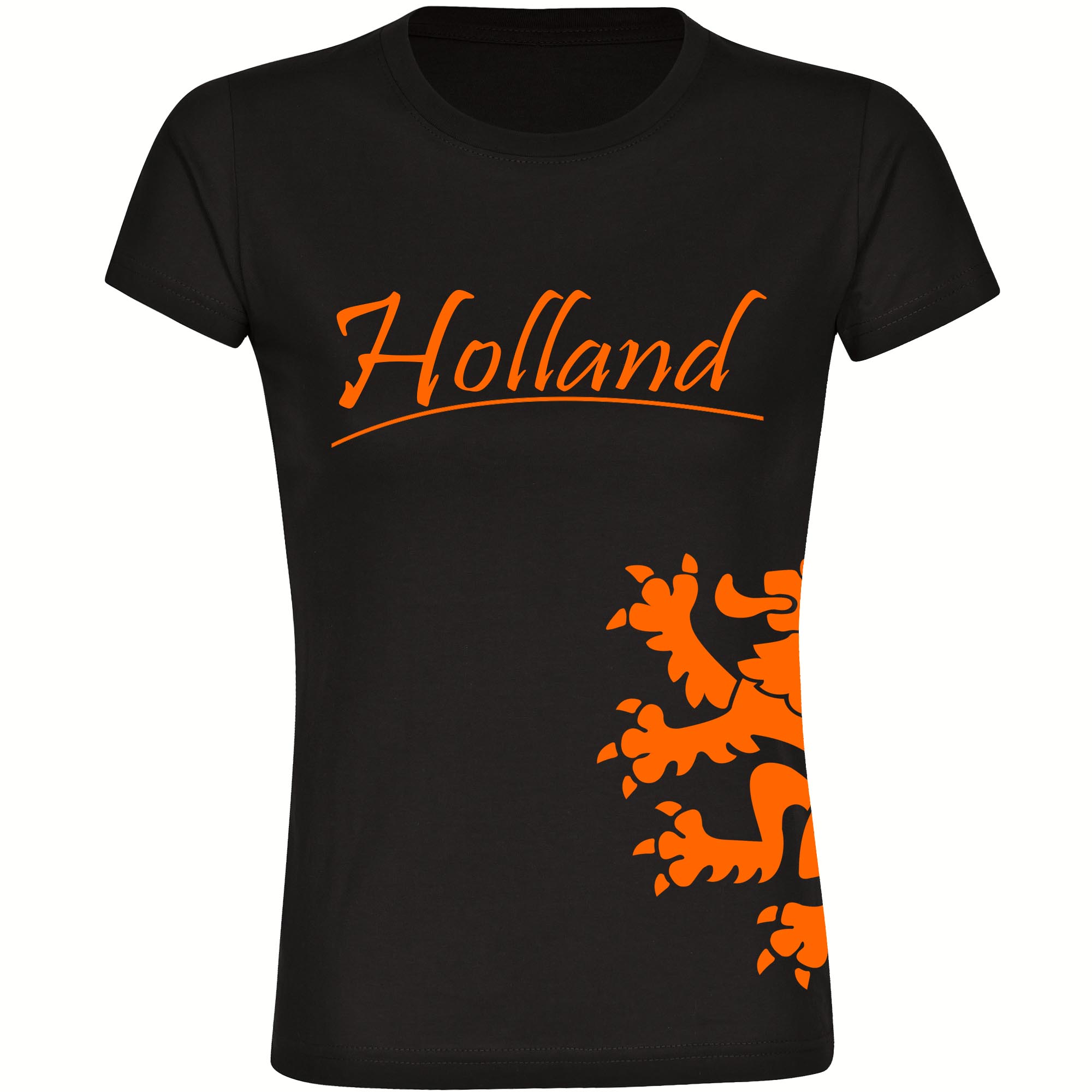 multifanshop Damen T-Shirt - Holland - L&ouml;we seitlich - Druck orange - Frauen 