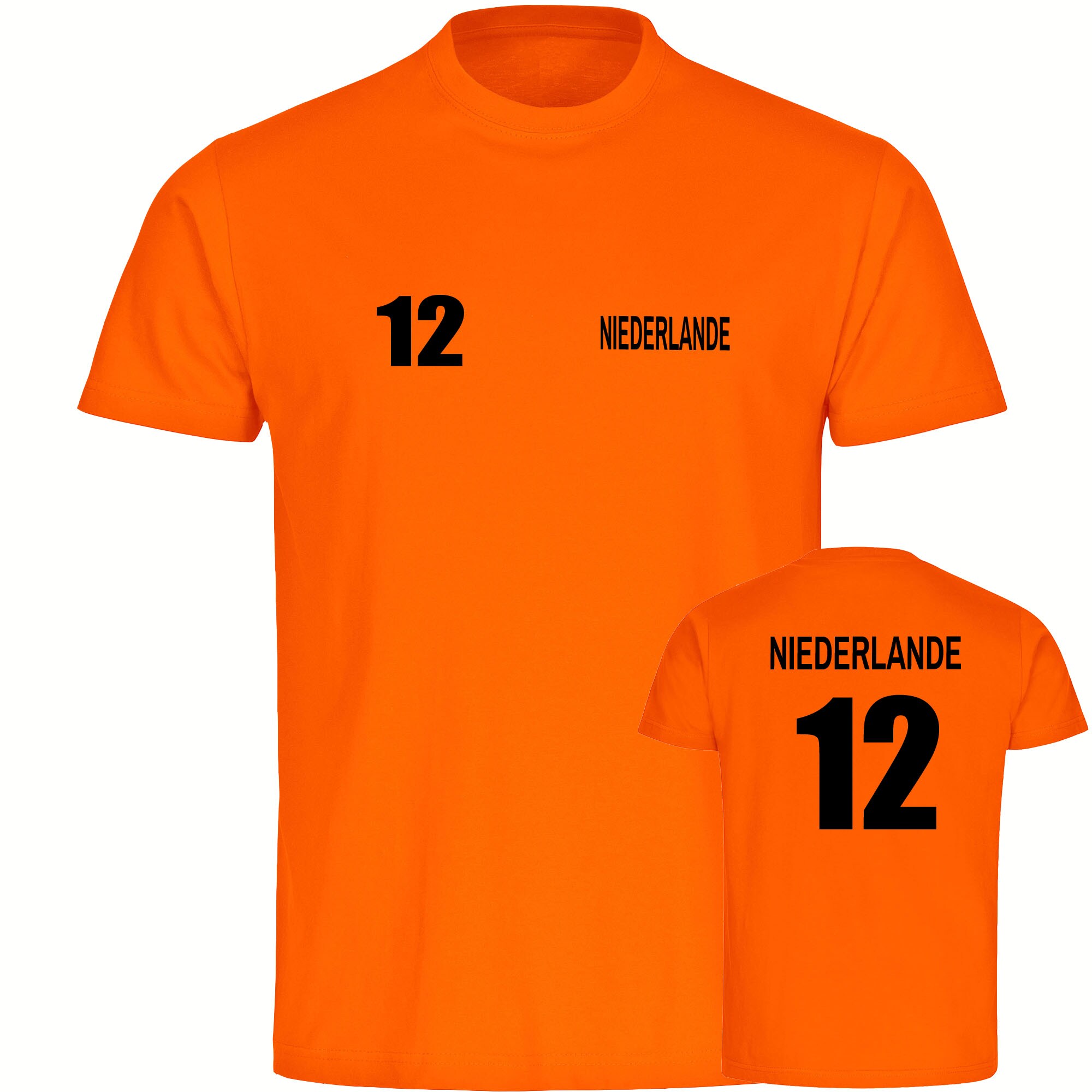 multifanshop Herren T-Shirt - Niederlande - Trikot Nummer 12 - Druck schwarz - M&auml;nner 