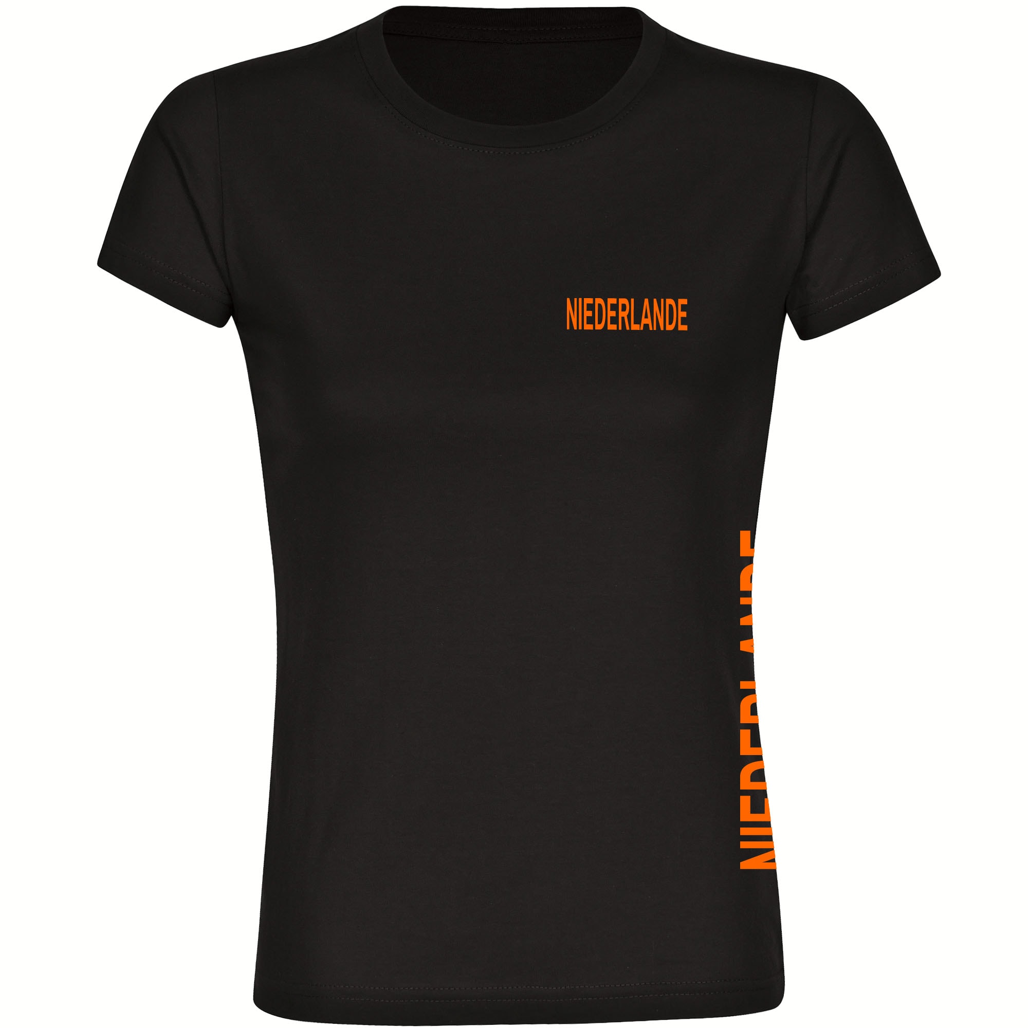 multifanshop Damen T-Shirt - Niederlande - Brust & Seite - Druck orange - Frauen 