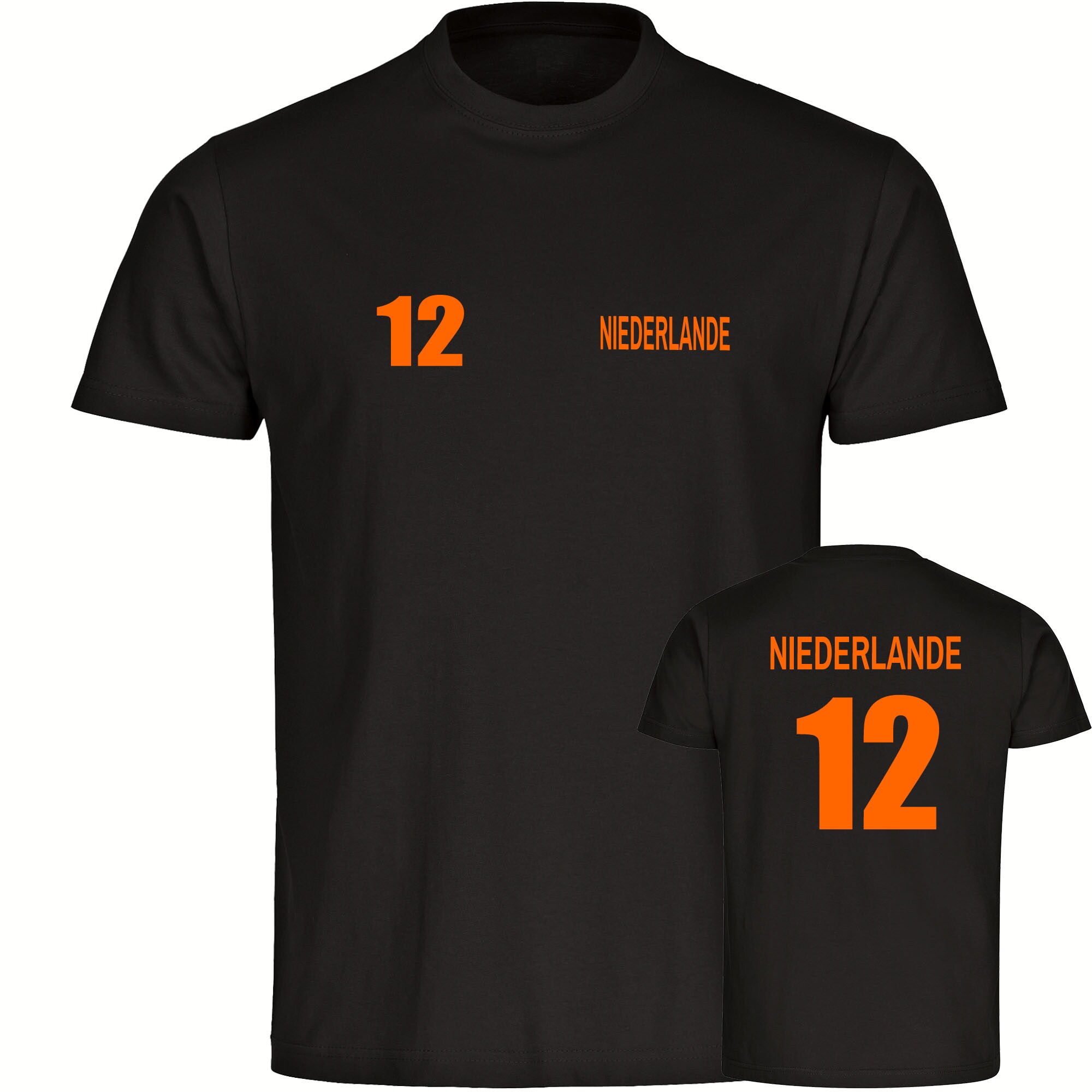 multifanshop Kinder T-Shirt - Niederlande - Trikot Nummer 12 - Druck orange - Kind 