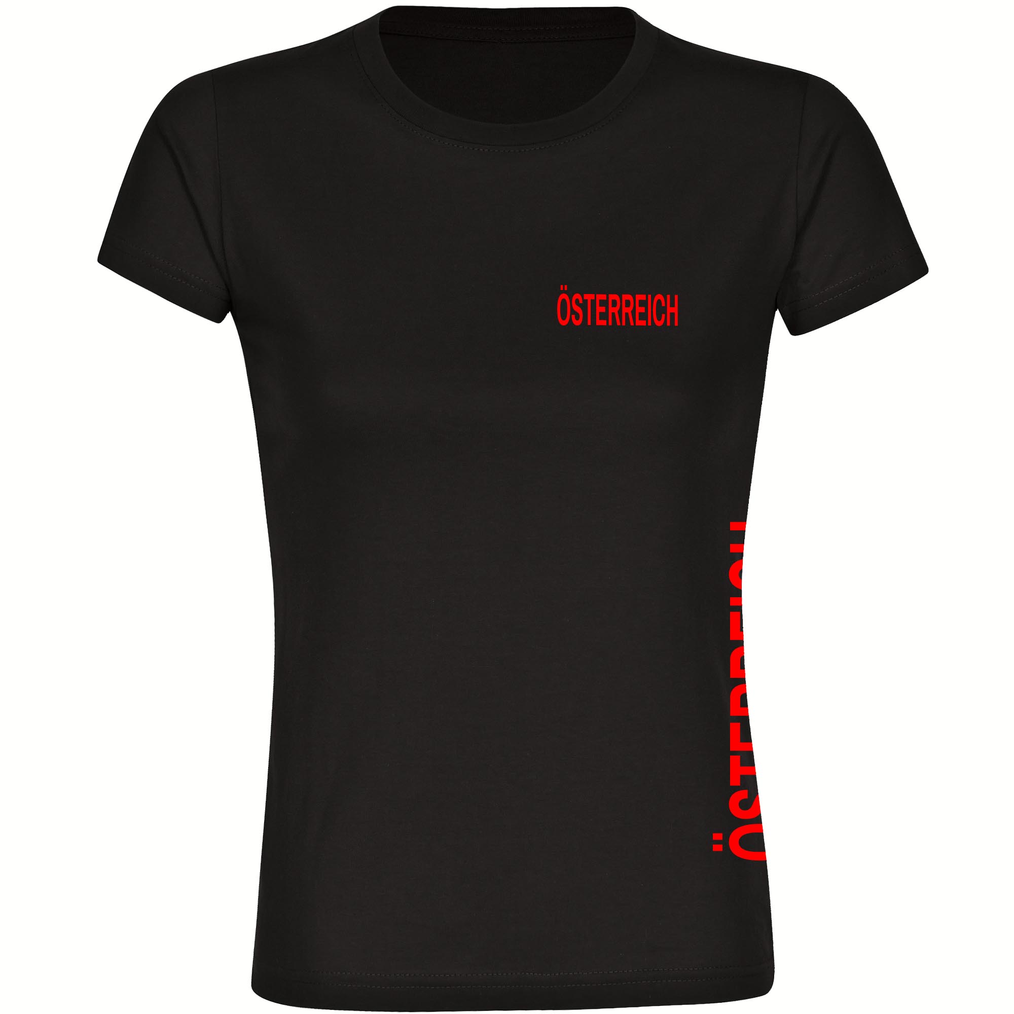 multifanshop Damen T-Shirt - &Ouml;sterreich - Brust & Seite - Druck rot - Frauen 