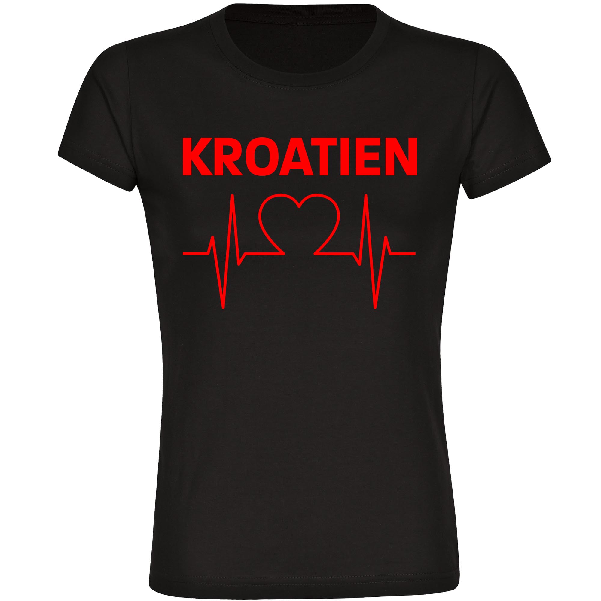multifanshop Damen T-Shirt - Kroatien - Herzschlag - Druck rot - Frauen 