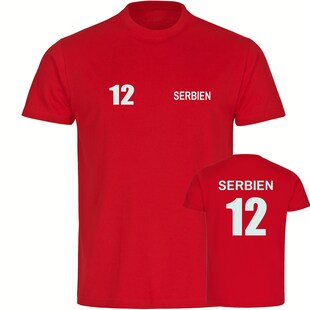 multifanshop Herren T-Shirt - Serbien - Trikot Nummer 12 - Druck weiß - Männer 