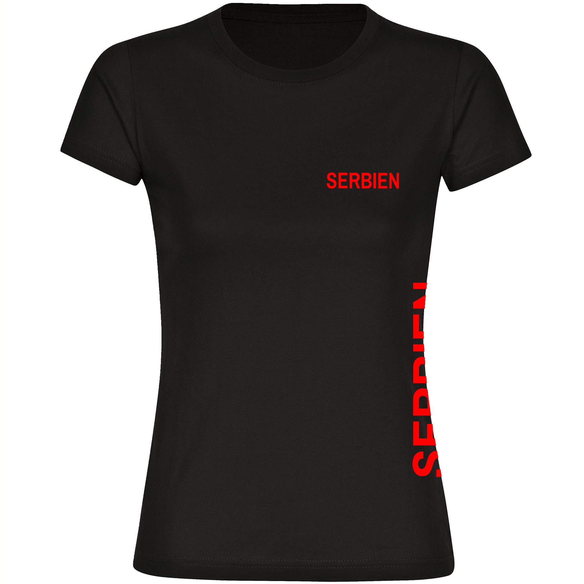 multifanshop Damen T-Shirt - Serbien - Brust & Seite - Druck rot - Frauen 