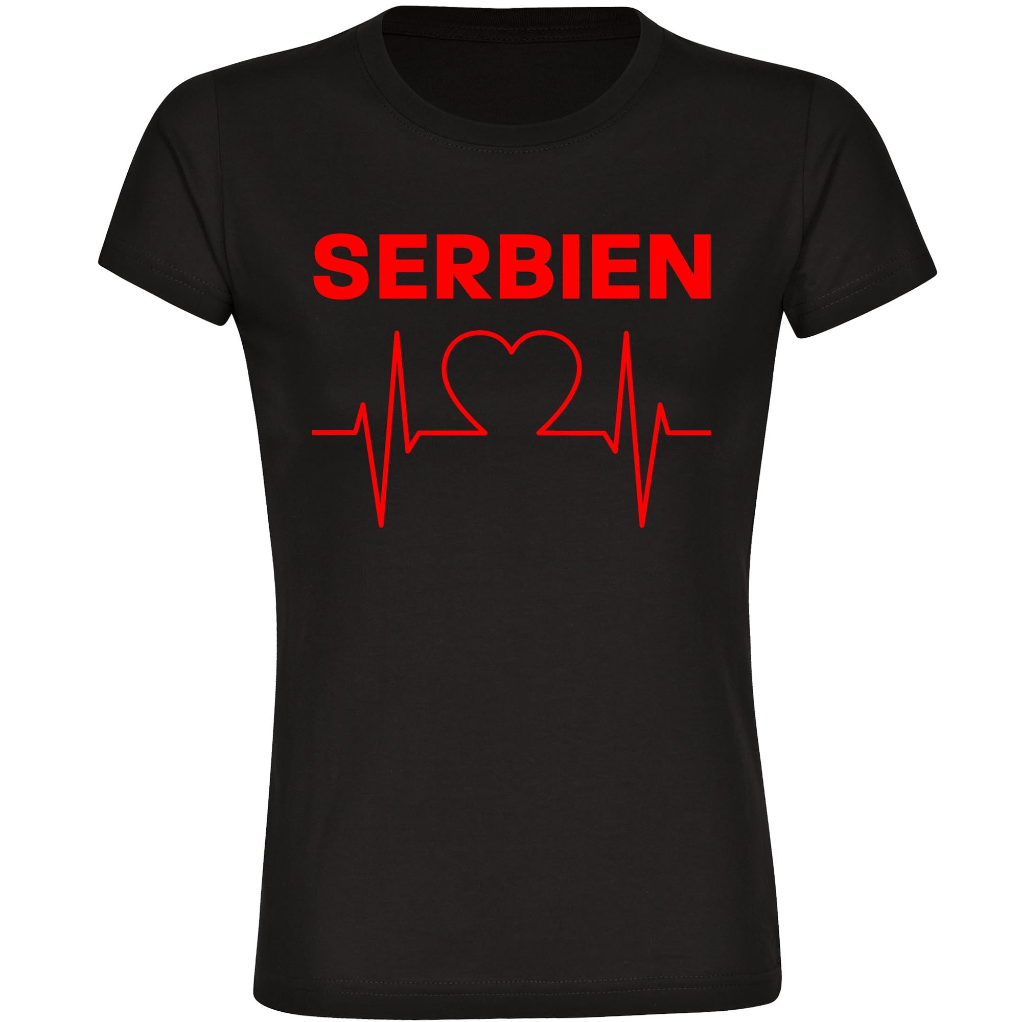 multifanshop Damen T-Shirt - Serbien - Herzschlag - Druck rot - Frauen 