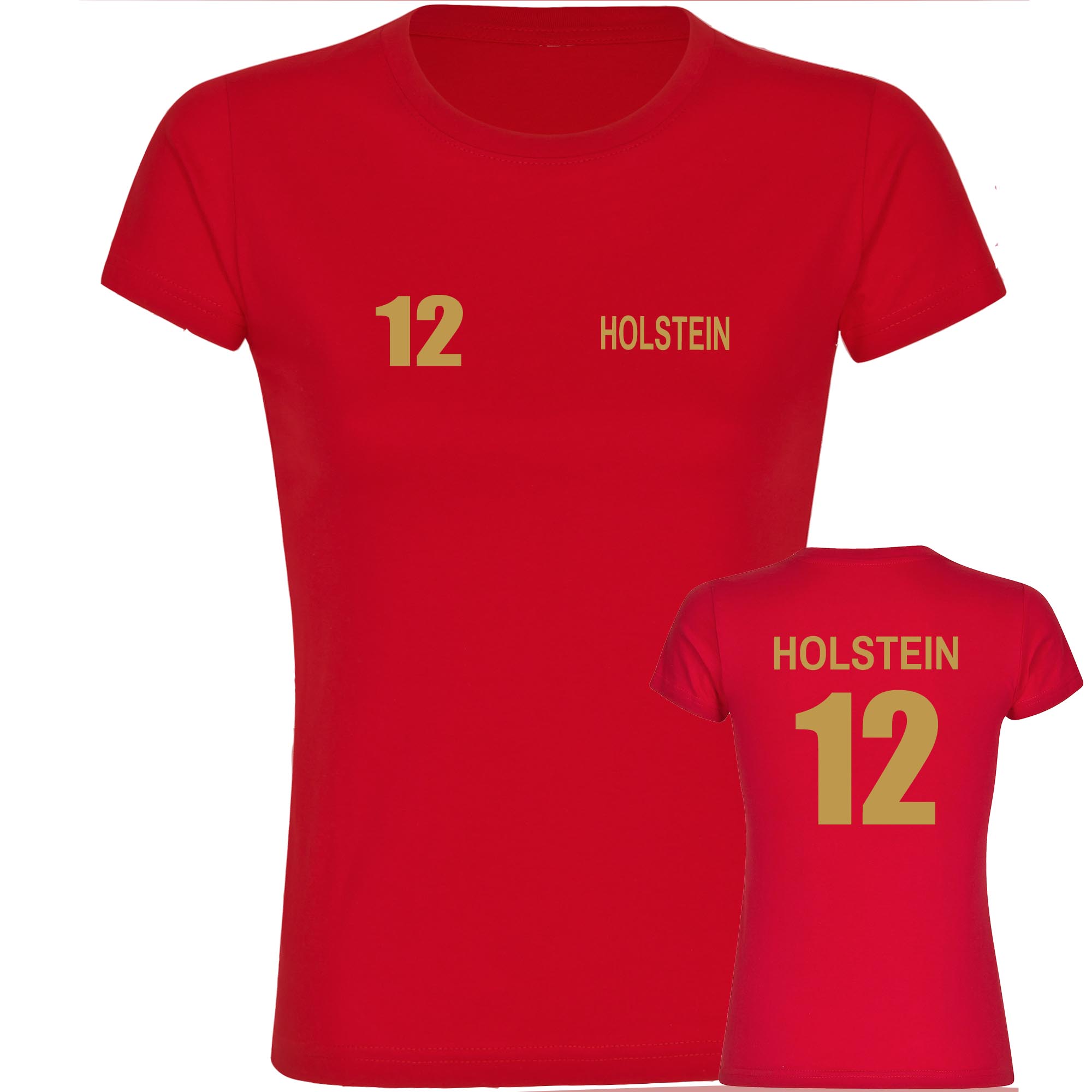 multifanshop Damen T-Shirt - Holstein - Trikot Nummer 12 gold - Druck gold metallic - Frauen 