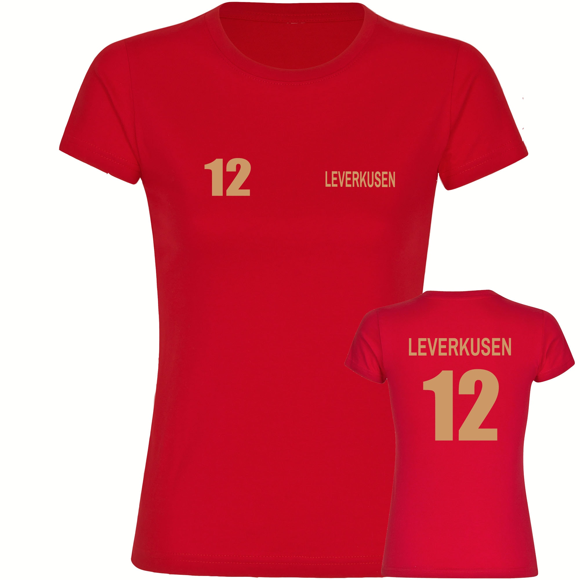 multifanshop Damen T-Shirt - Leverkusen - Trikot Nummer 12 gold - Druck gold metallic - Frauen 