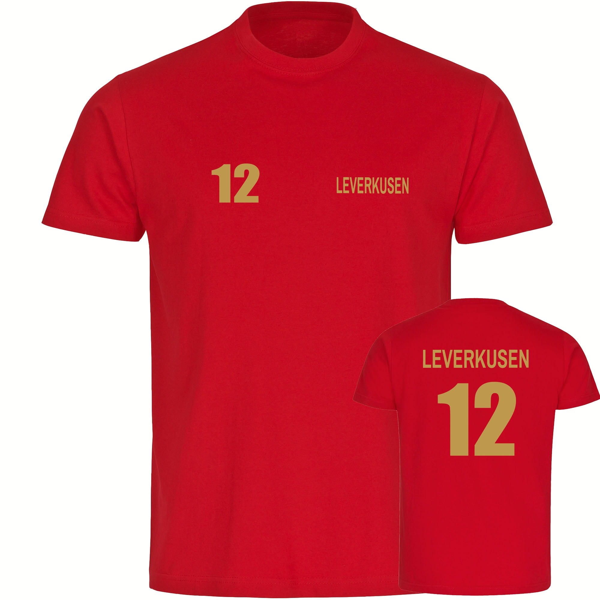 multifanshop Kinder T-Shirt - Leverkusen - Trikot Nummer 12 gold - Druck gold metallic - Kind 