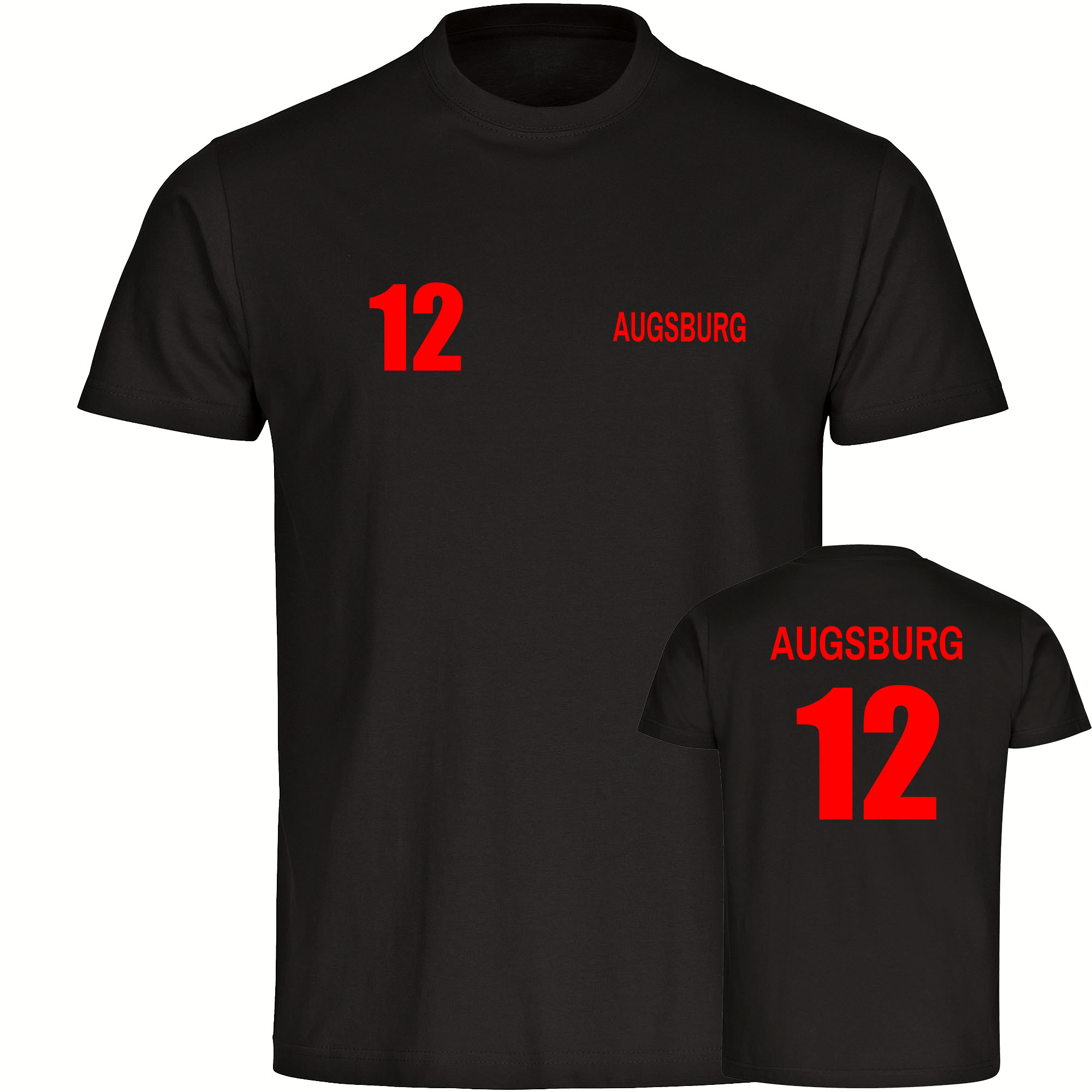 multifanshop Kinder T-Shirt - Augsburg - Trikot Nummer 12 - Druck rot - Kind 