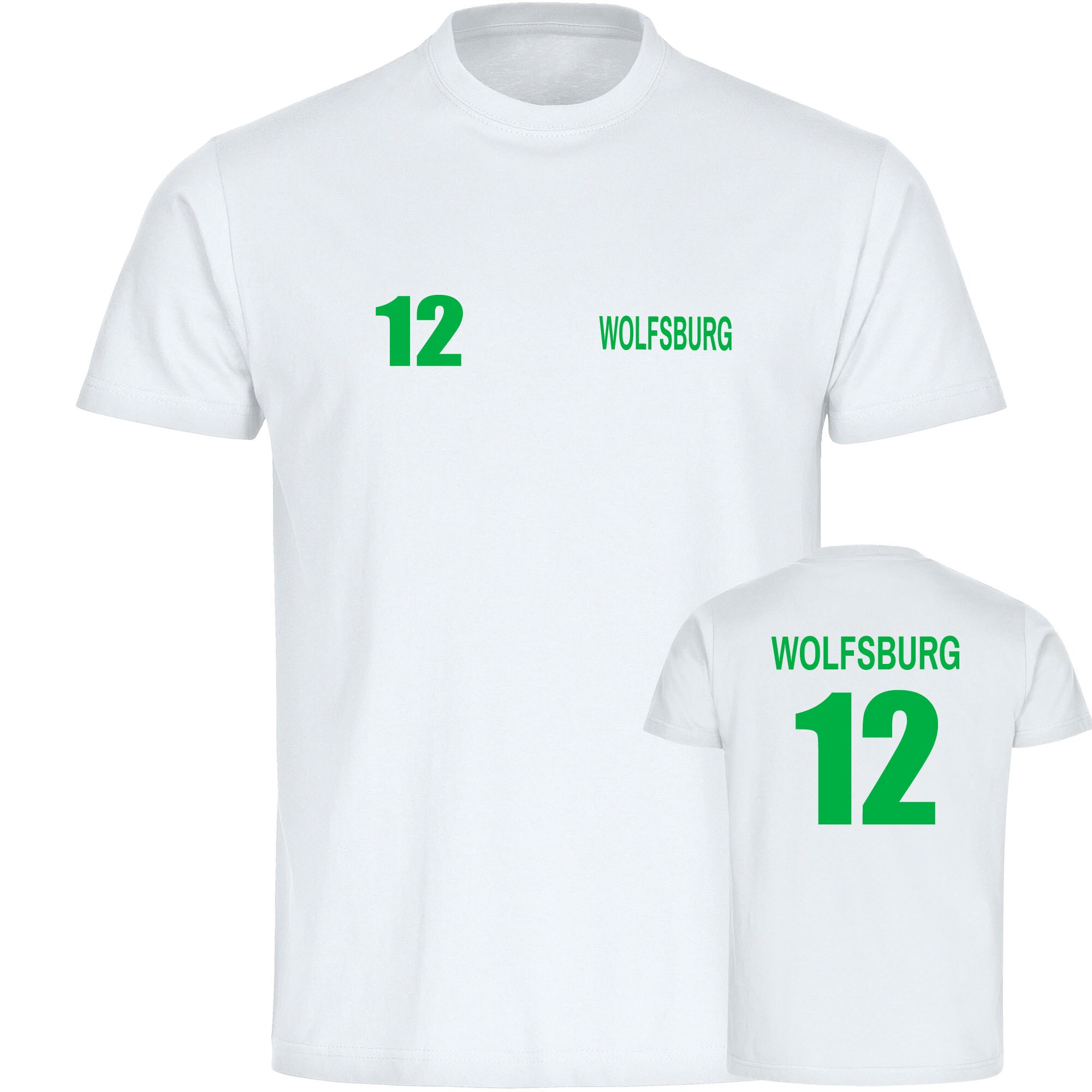 multifanshop Kinder T-Shirt - Wolfsburg - Trikot Nummer 12 - Druck gr&uuml;n - Kind 