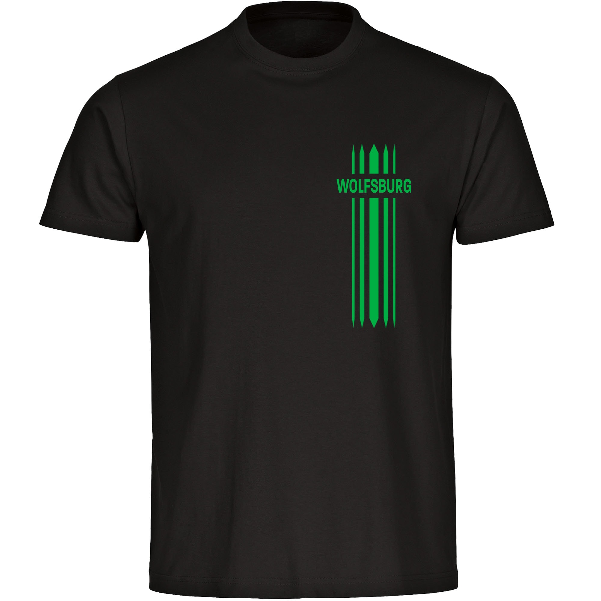 multifanshop Kinder T-Shirt - Wolfsburg - Streifen - Druck gr&uuml;n - Kind 