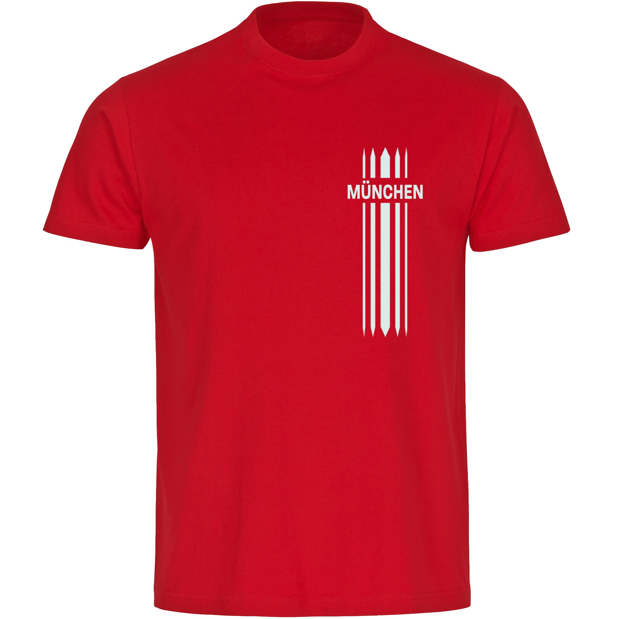 multifanshop Kinder T-Shirt - M&uuml;nchen rot - Streifen - Druck wei&szlig; - Kind 