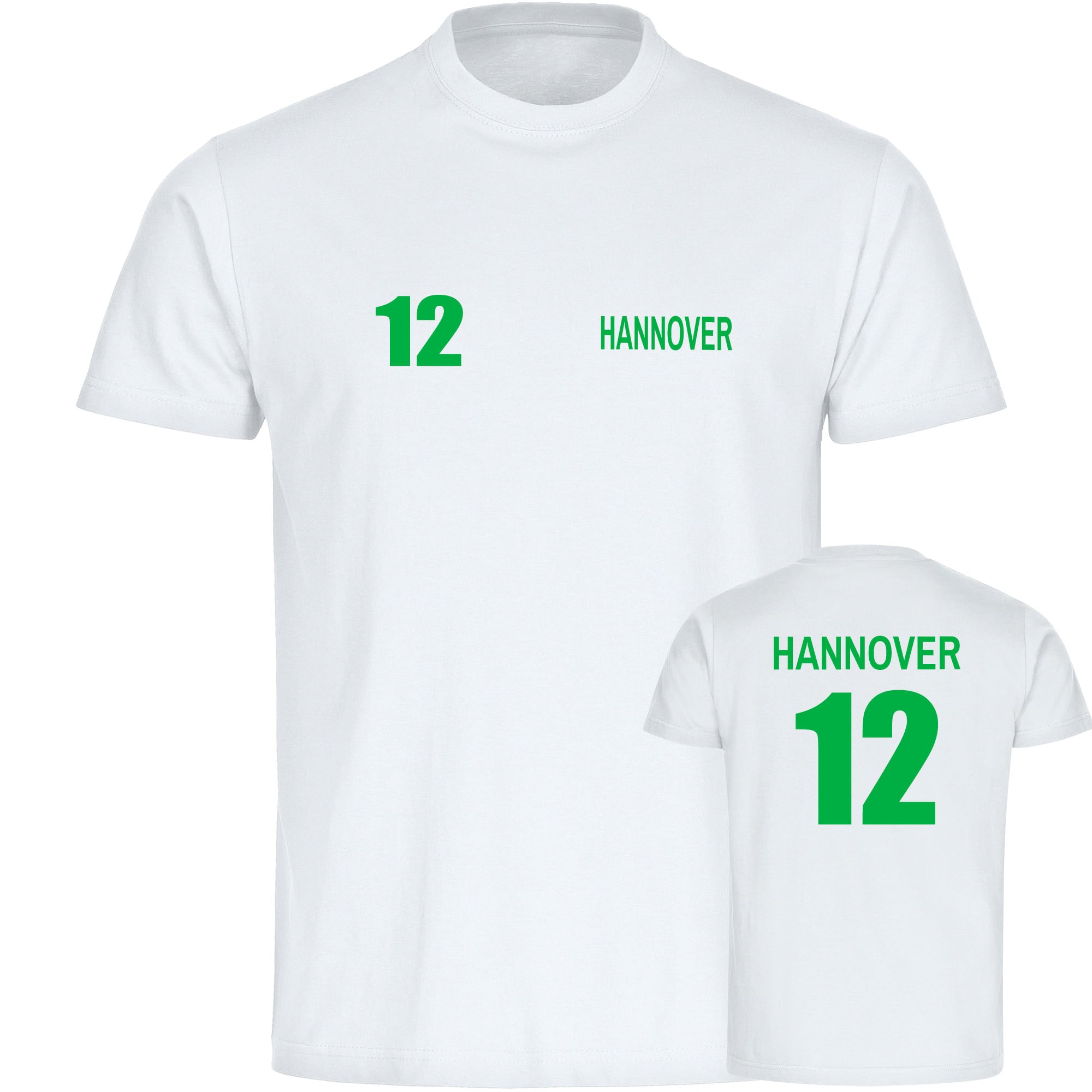 multifanshop Kinder T-Shirt - Hannover - Trikot Nummer 12 - Druck gr&uuml;n - Kind 