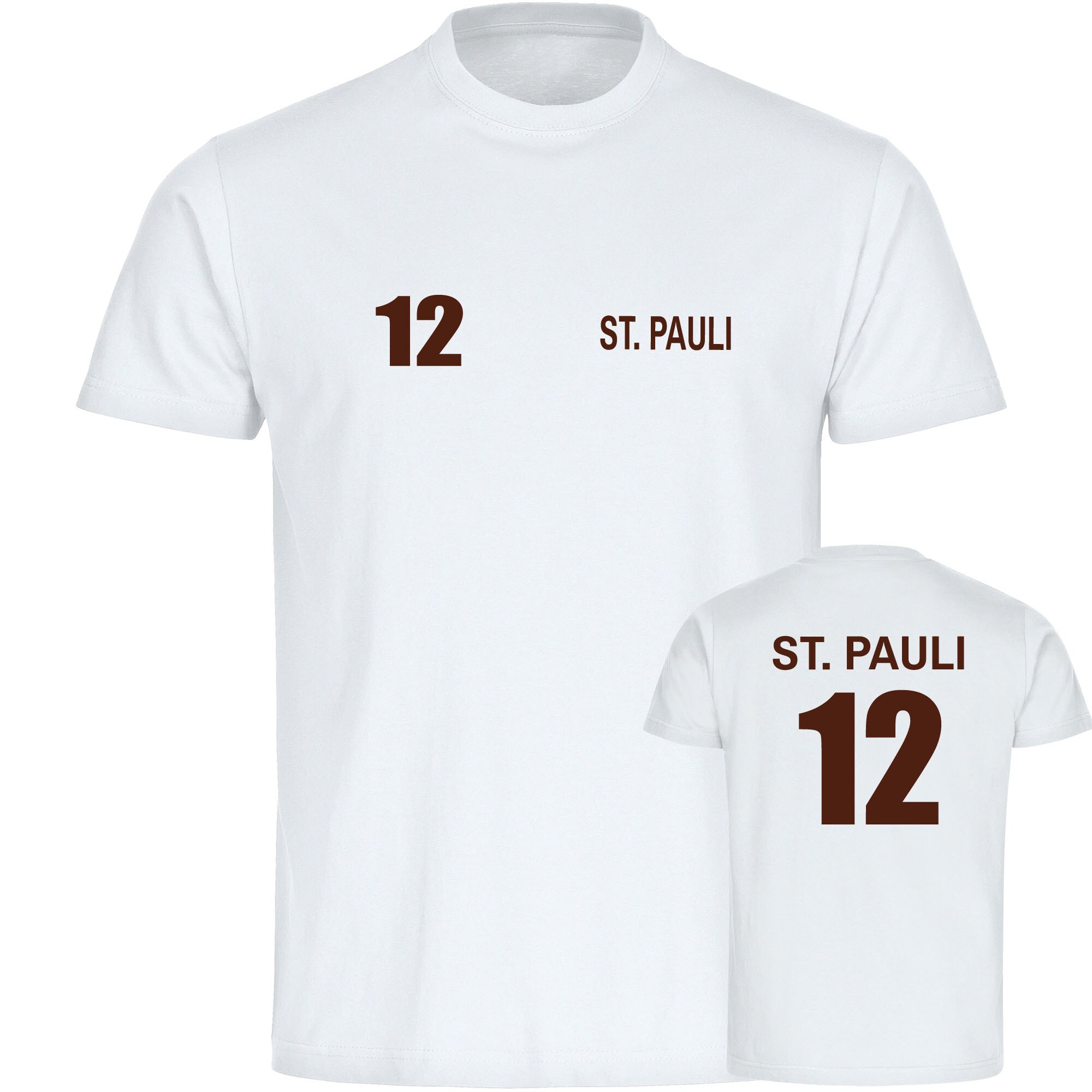 multifanshop Kinder T-Shirt - St. Pauli - Trikot Nummer 12 - Druck braun - Kind 