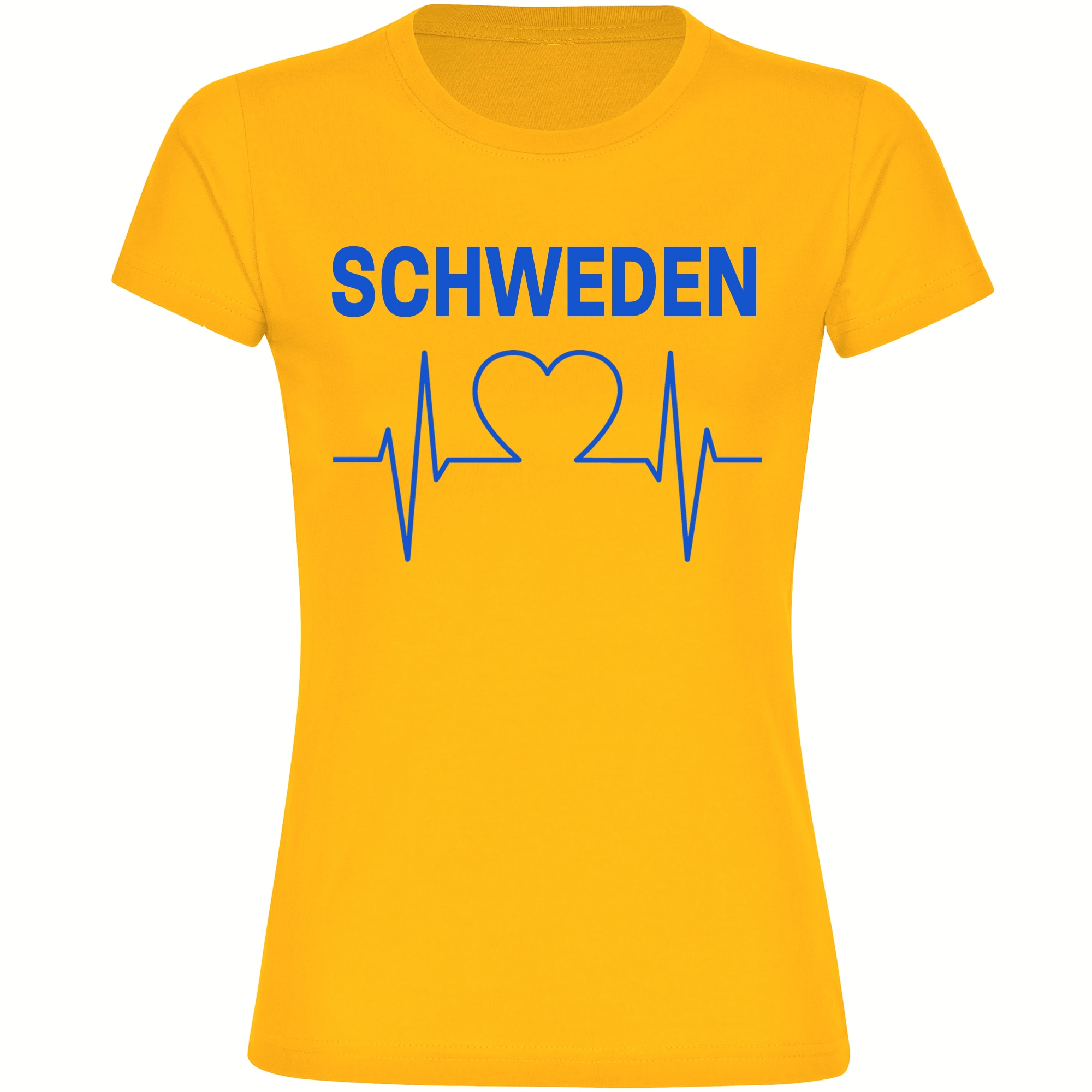 multifanshop Damen T-Shirt - Schweden - Herzschlag - Druck blau - Frauen 