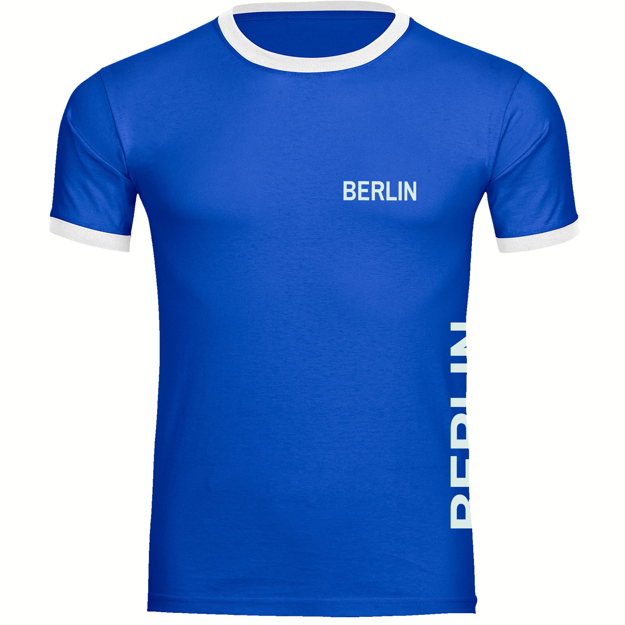 multifanshop Kontrast T-Shirt - Berlin blau - Brust & Seite - Druck wei&szlig; - M&auml;nner 