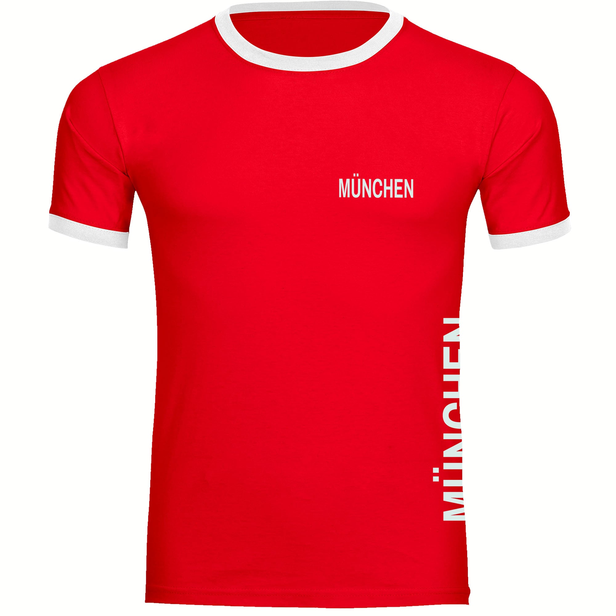 multifanshop Kontrast T-Shirt - M&uuml;nchen rot - Brust & Seite - Druck wei&szlig; - M&auml;nner 