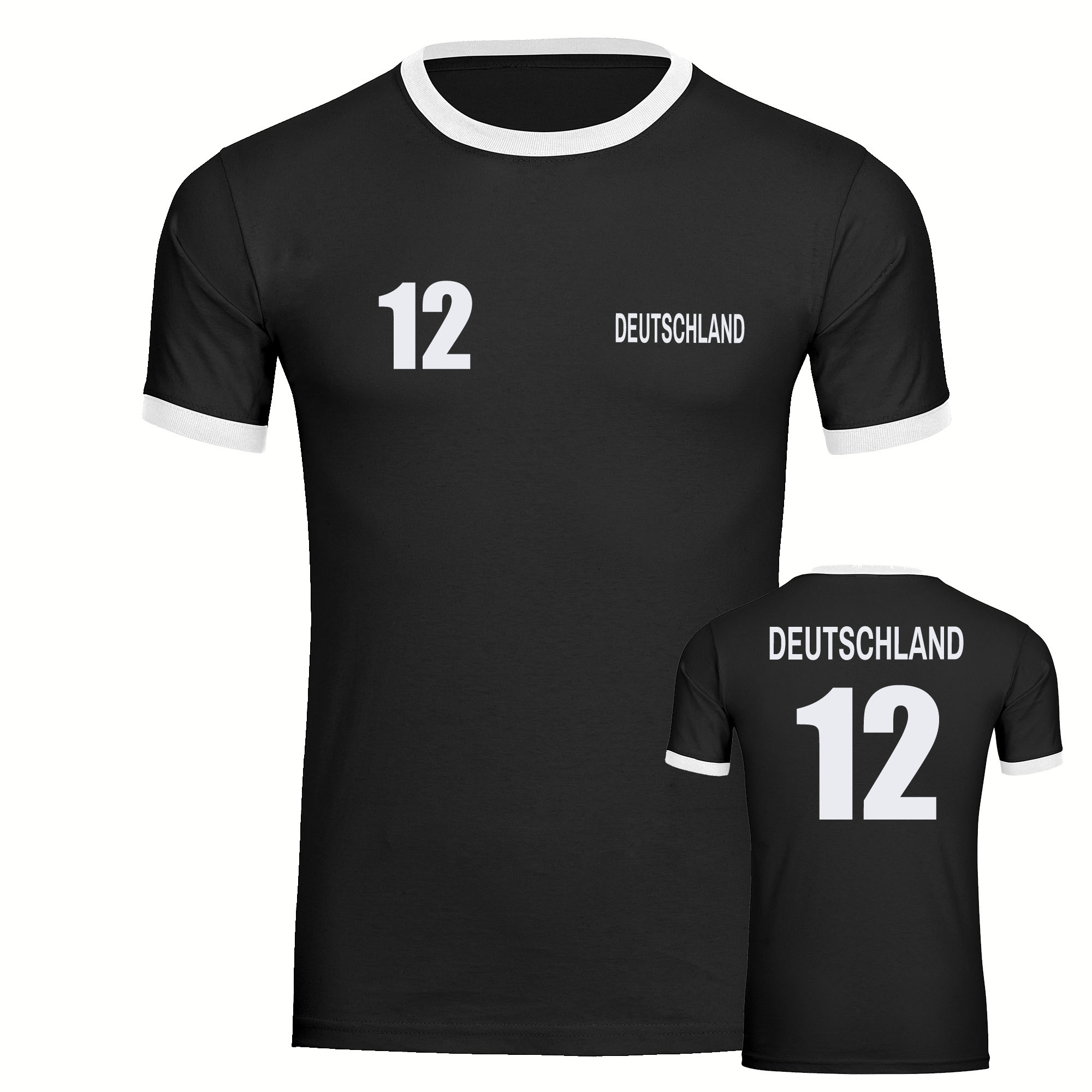 multifanshop Kontrast T-Shirt - Deutschland - Trikot Nummer 12 - Druck wei&szlig; - M&auml;nner 