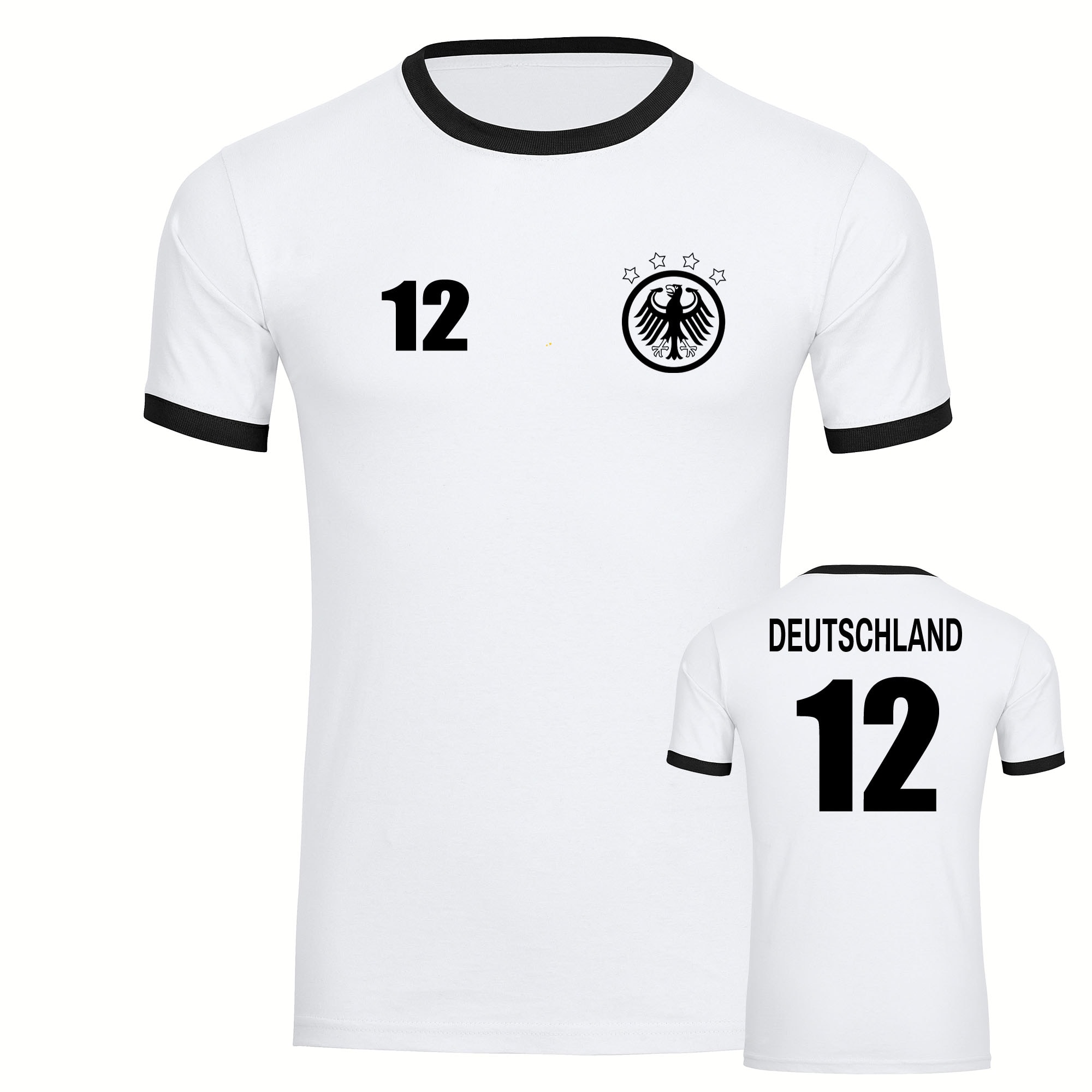multifanshop Kontrast T-Shirt - Deutschland - Adler Retro Trikot 12 - Druck schwarz - M&auml;nner 