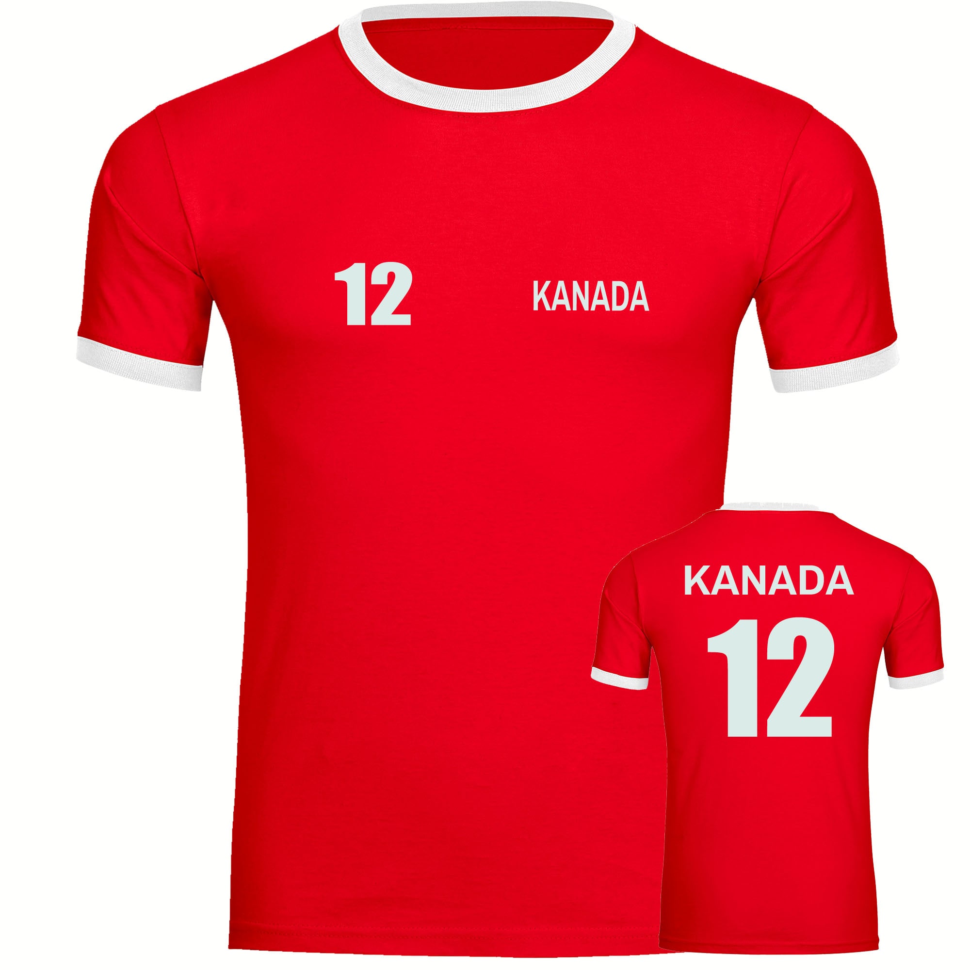 multifanshop Kontrast T-Shirt - Kanada - Trikot Nummer 12 - Druck wei&szlig; - M&auml;nner 