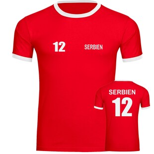multifanshop Kontrast T-Shirt - Serbien - Trikot Nummer 12 - Druck weiß - Männer 