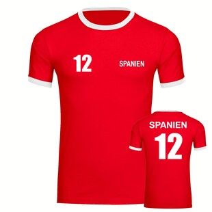 multifanshop Kontrast T-Shirt - Spanien - Trikot Nummer 12 - Druck weiß - Männer 