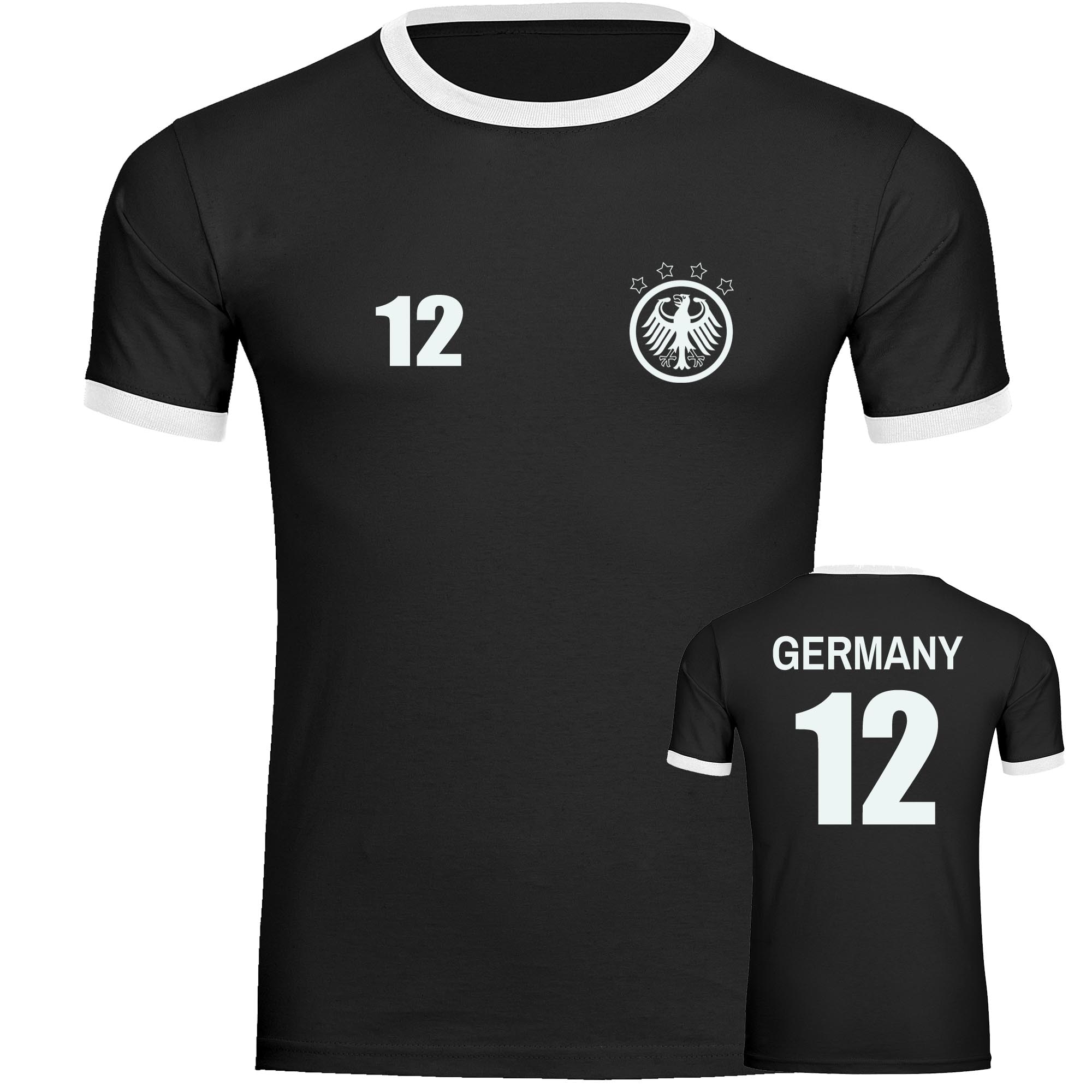 multifanshop Kontrast T-Shirt - Germany - Adler Retro Trikot 12 - Druck wei&szlig; - M&auml;nner 