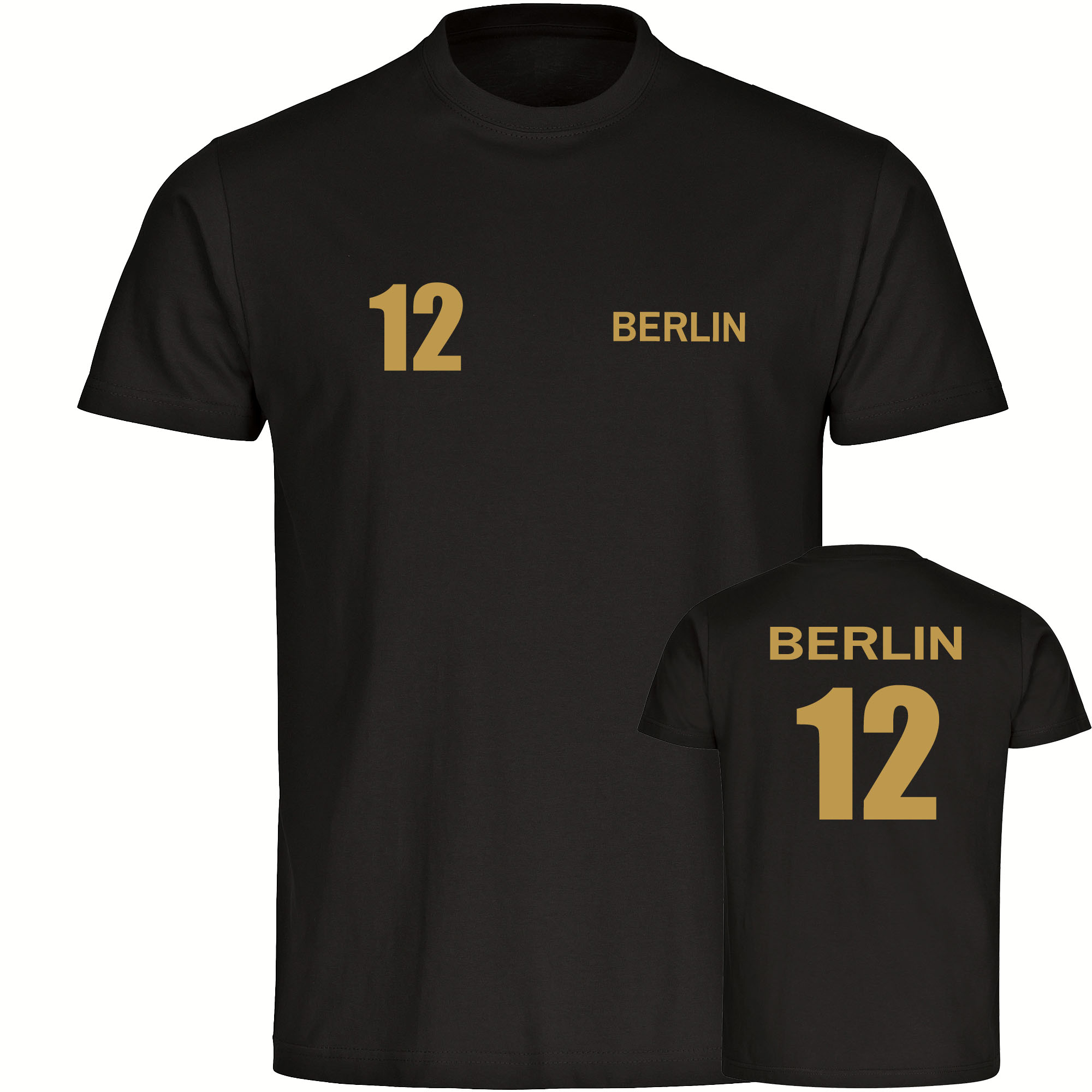 multifanshop Herren T-Shirt - Berlin rot - Trikot Nummer 12 gold - Druck gold metallic - M&auml;nner 