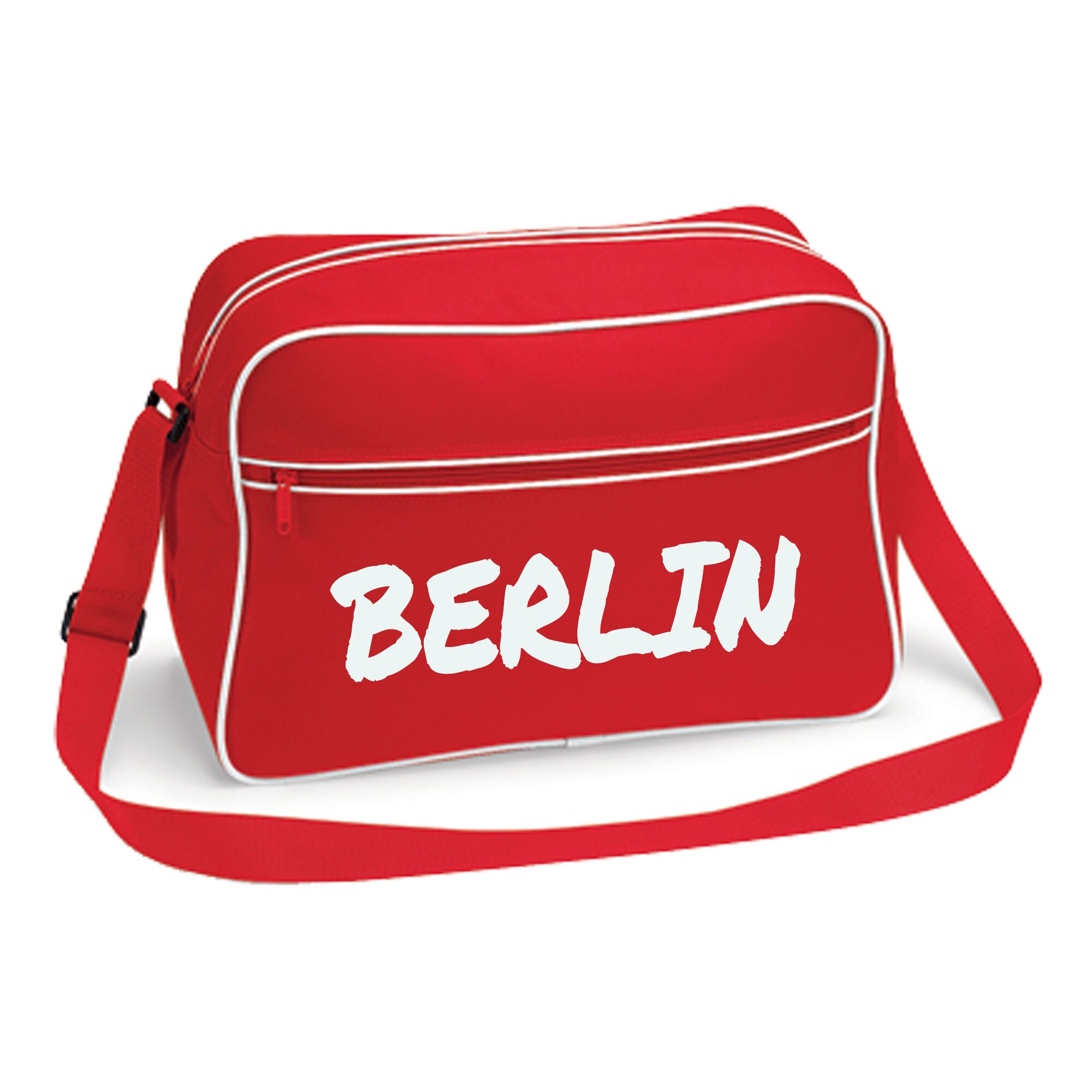 multifanshop Retrotasche - Berlin rot - Textmarker - Druck wei&szlig; - Tasche 