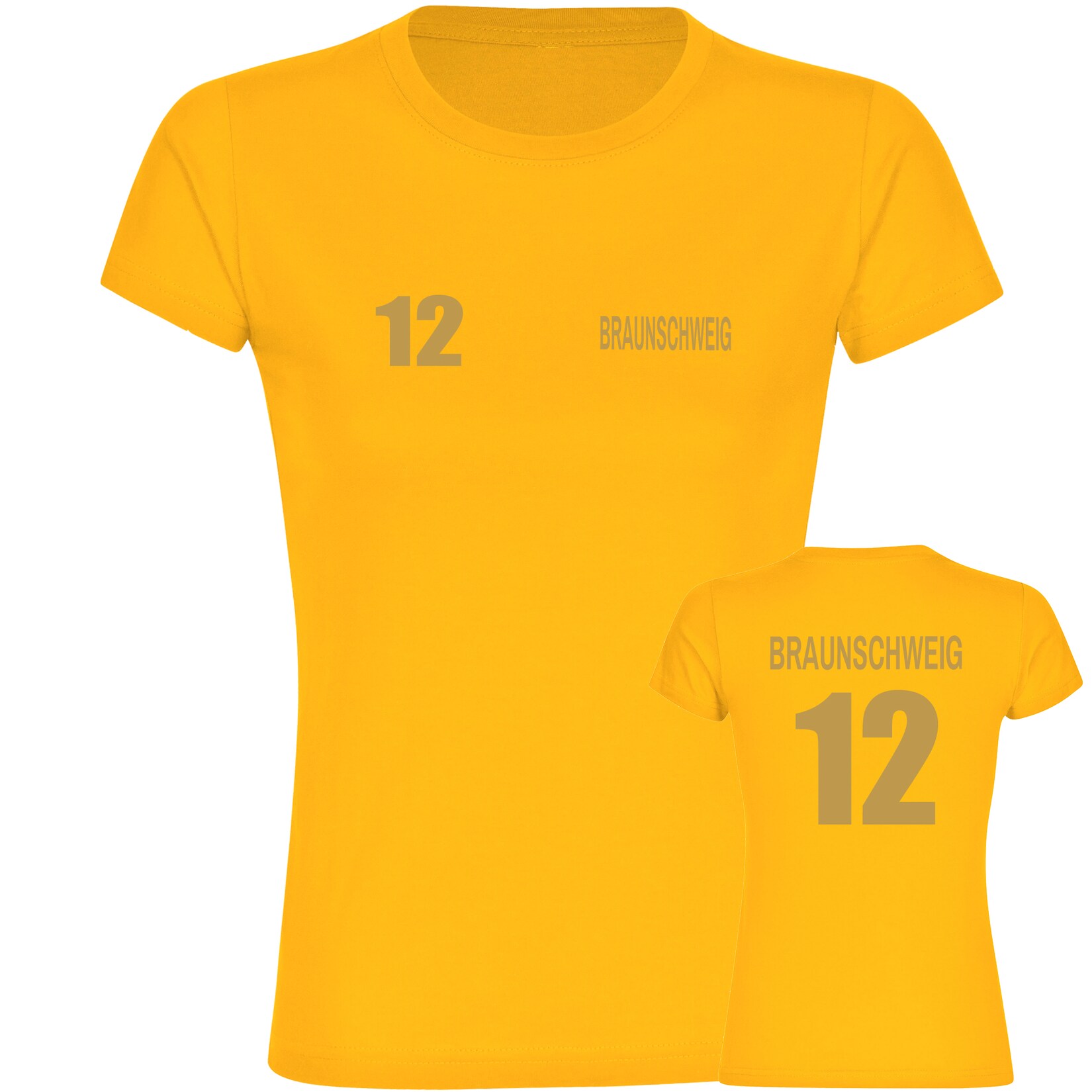 Damen T-Shirt - Braunschweig - Trikot Nummer 12 gold - Druck gold metallic - Frauen