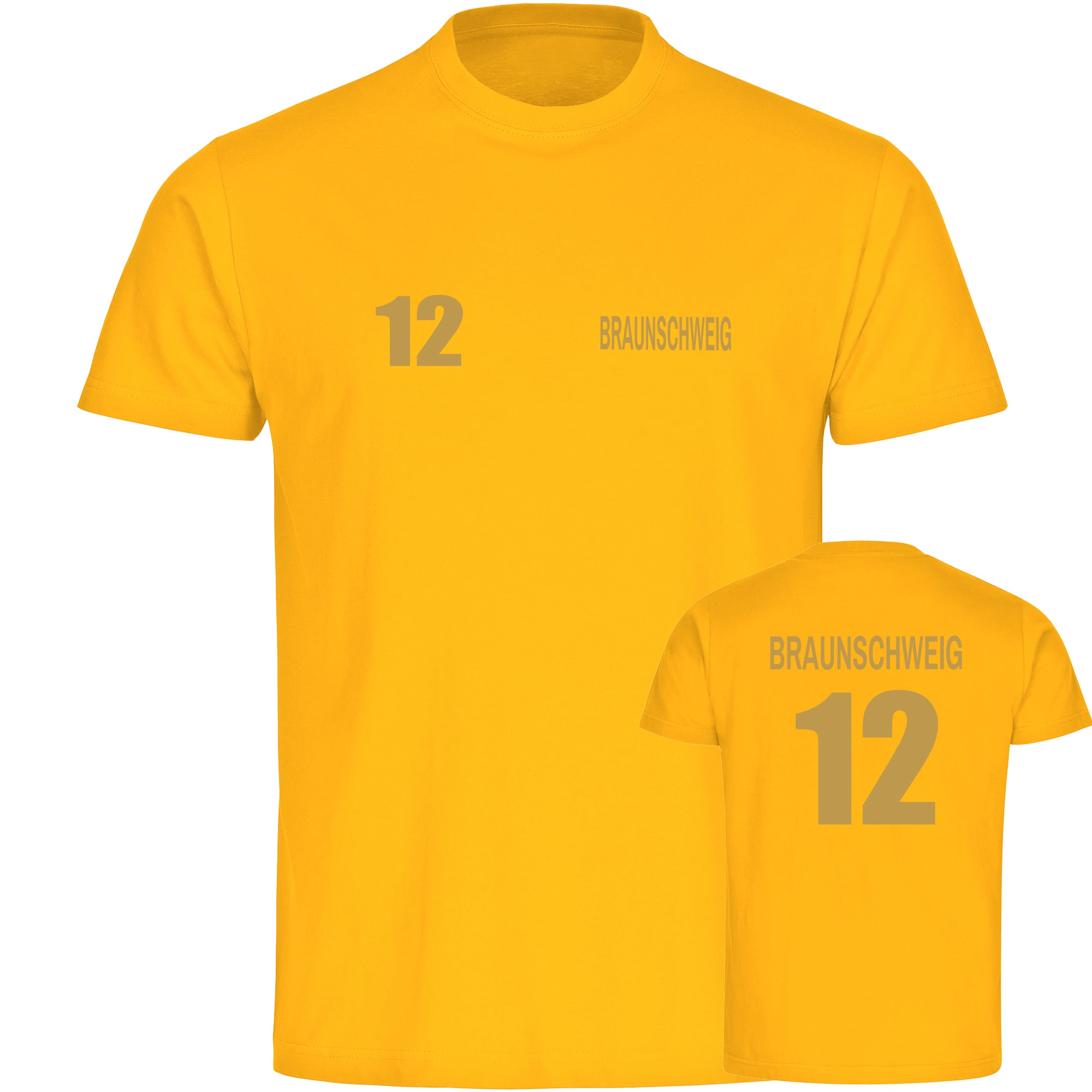 multifanshop Kinder T-Shirt - Braunschweig - Trikot Nummer 12 gold - Druck gold metallic - Kind 