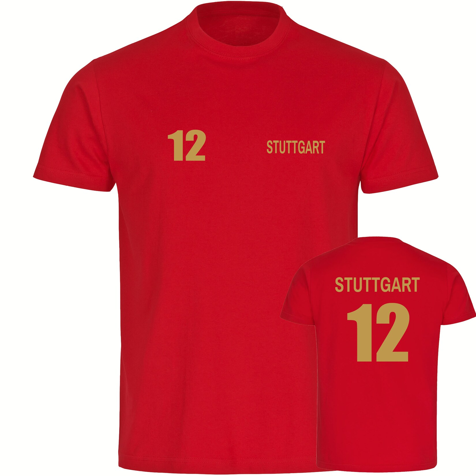 Kinder T-Shirt - Stuttgart - Trikot Nummer 12 gold - Druck gold metallic - Kind
