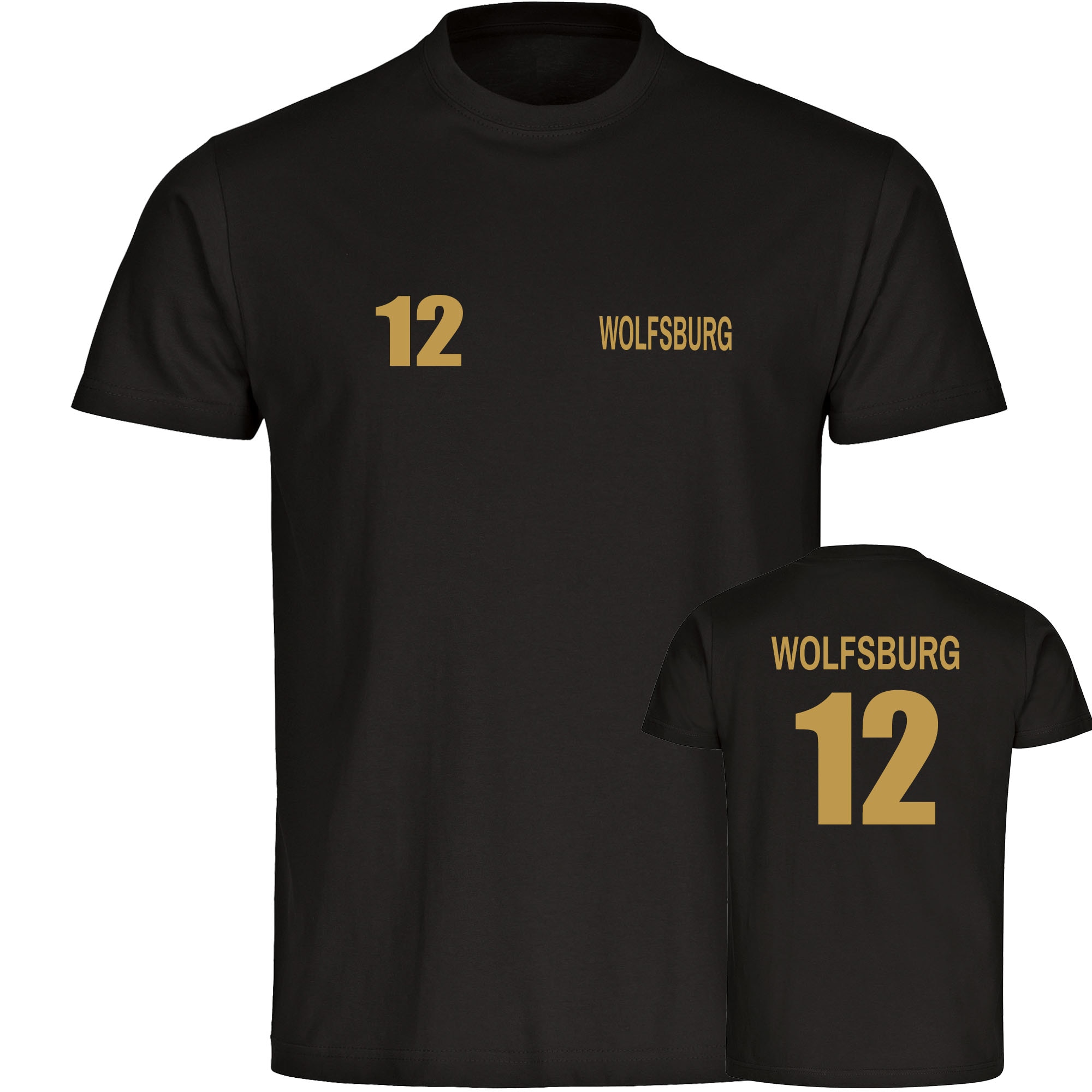 multifanshop Kinder T-Shirt - Wolfsburg - Trikot Nummer 12 gold - Druck gold metallic - Kind 