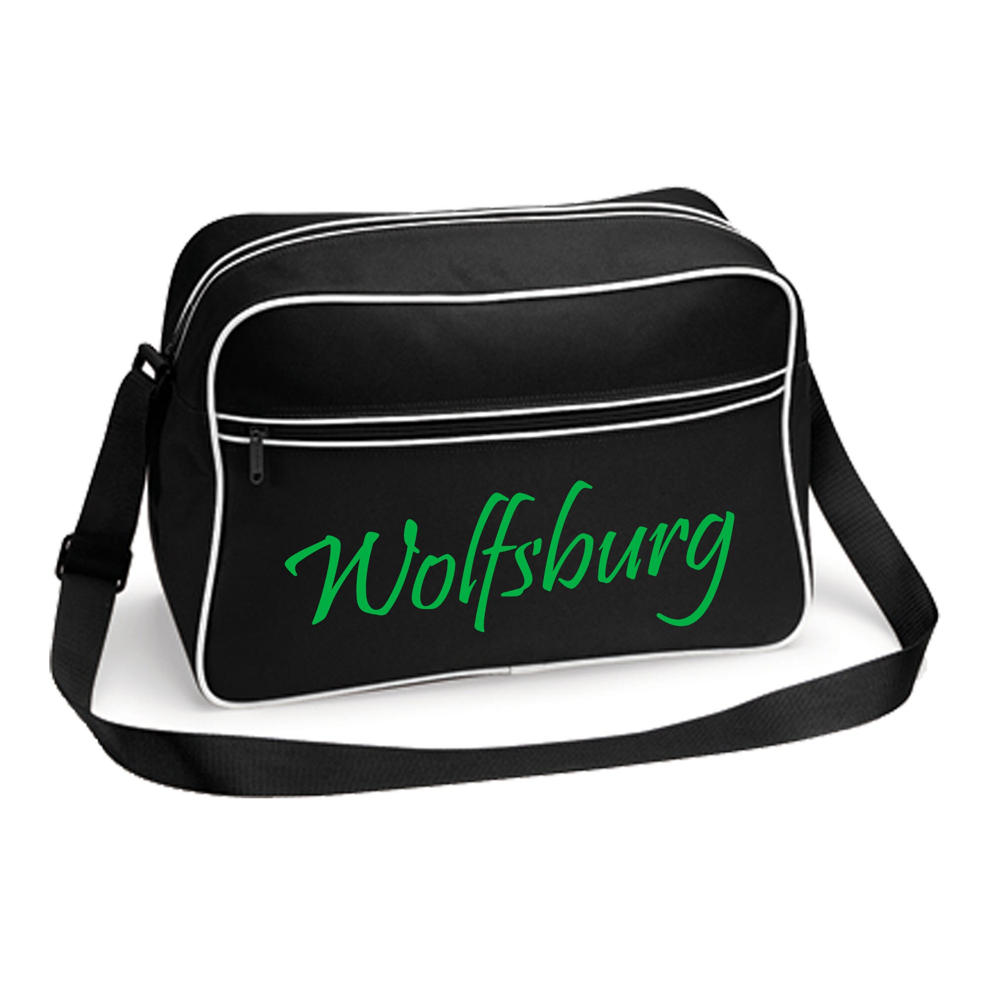 multifanshop Retrotasche - Wolfsburg - Schriftzug - Druck gr&uuml;n - Tasche 