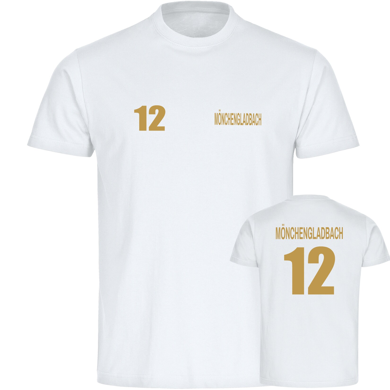 Herren T-Shirt - Mönchengladbach - Trikot Nummer 12 gold - Druck gold metallic - Männer